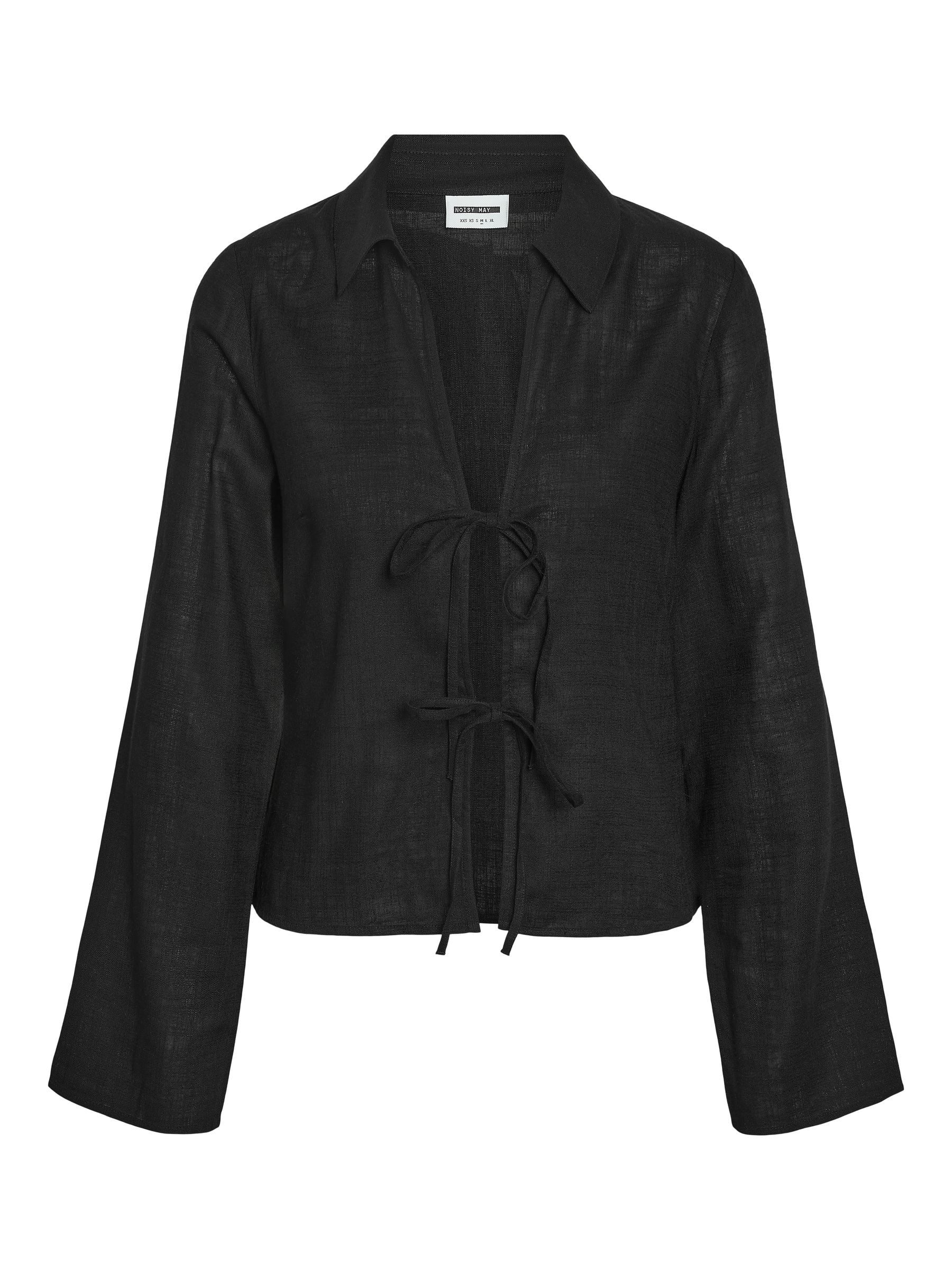 Blusenshirt Slim Fit Langarm Bluse Kentkragen Zierschleife V-Ausschnitt für Damen