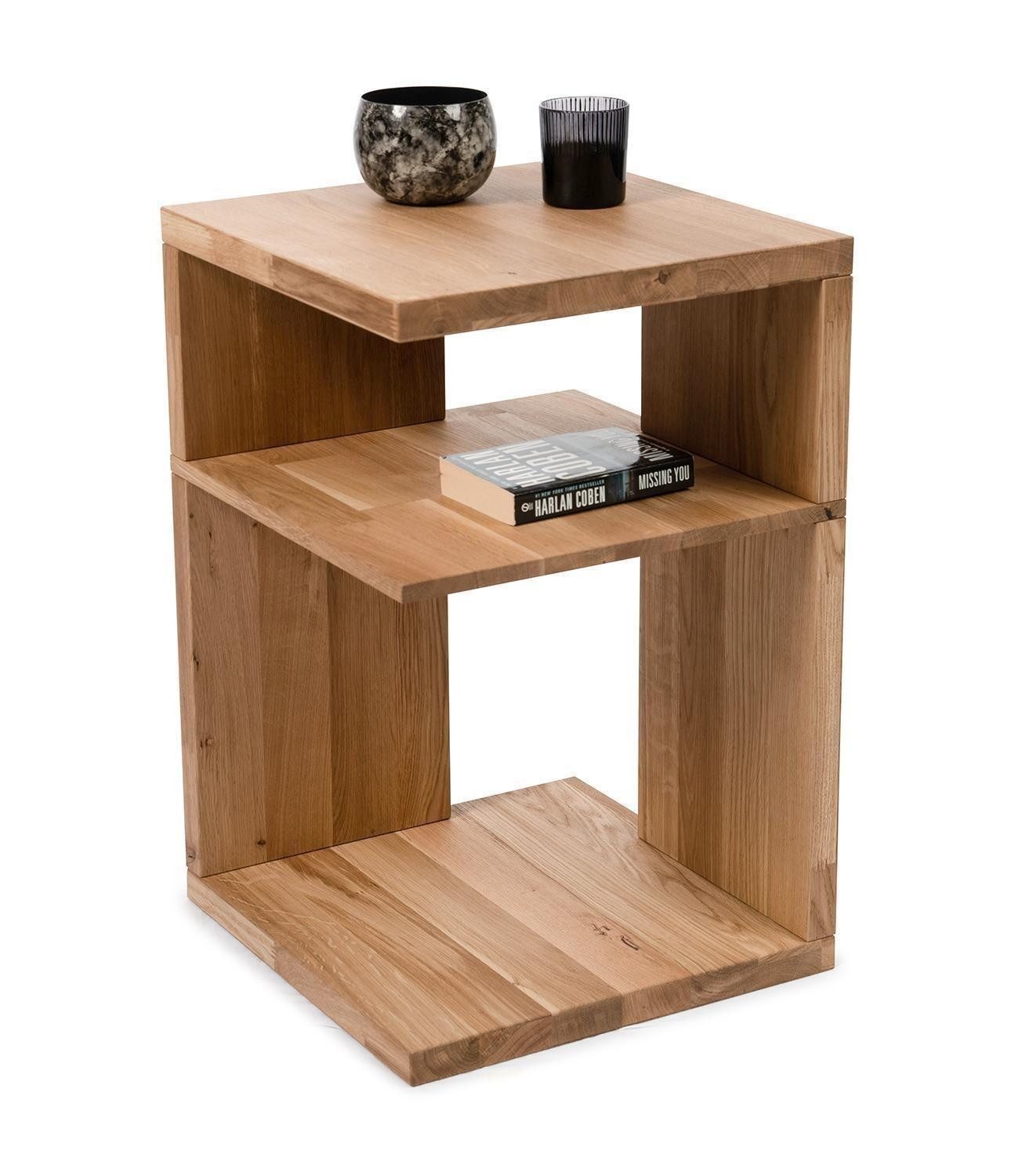 M2 Kollektion Beistelltisch DOMINGO, Braun, Wildeiche massiv geölt, mit Ablage, B 40 x H 60 x T 40 cm