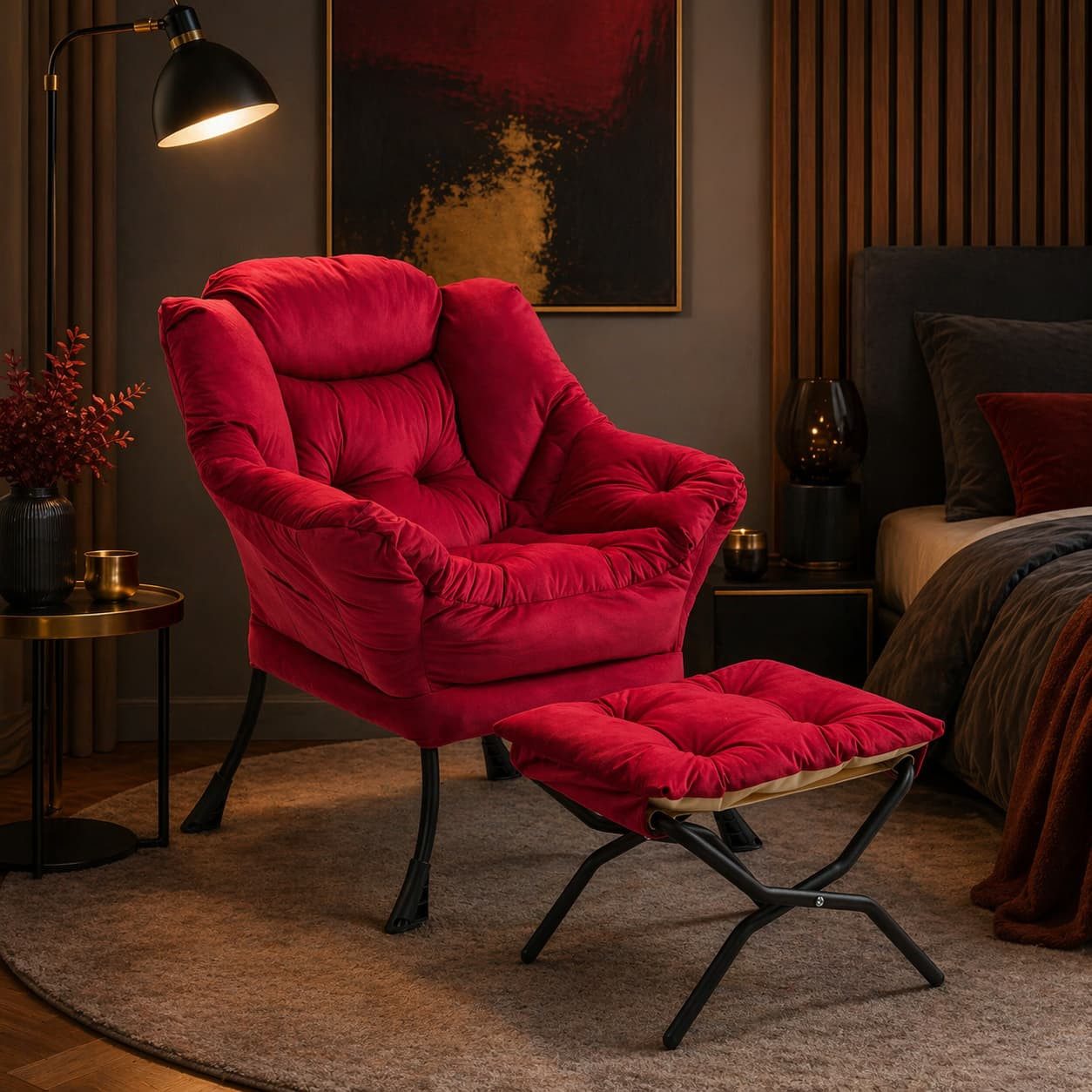 ANYSUN Loungesessel Relaxsessel aus Samt mit Nackenstütze, ergonomisch weich gepolstert (Sessel mit optionalem Fußhocker, Relaxsessel), Kompakter Relaxsessel 75 x 80 x 85 cm, wahlweise mit Fußhocker