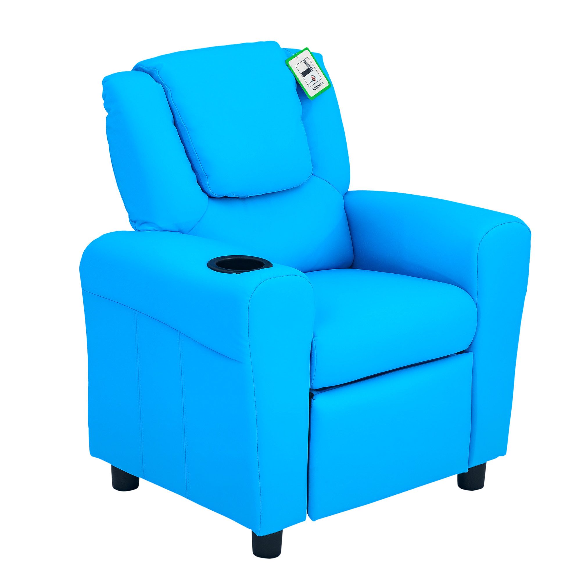 HOMCOM Sessel Kindersessel, Liegefunktion, Eingebauten Becherhalter, Blau (Kindersessel, 1-St., Kindersofa), für Wohnzimmer, Blau