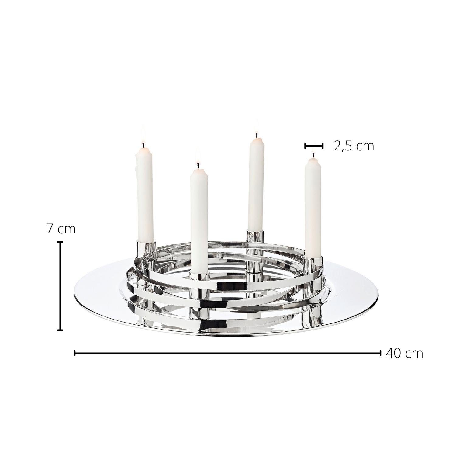 EDZARD Kerzenhalter La Avia, Silber-Optik, glänzend, vernickelt, für Stabkerzen, Ø 40 cm