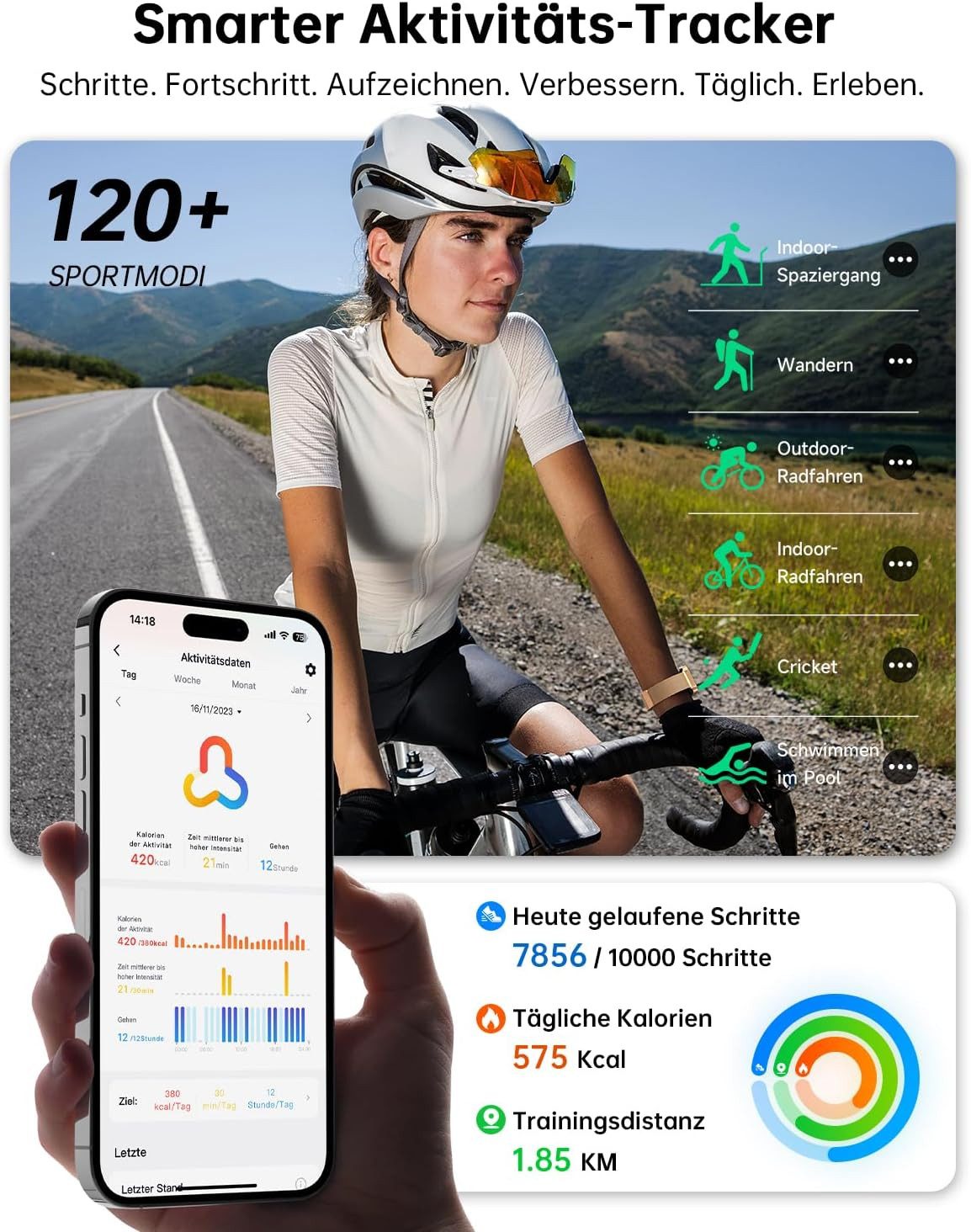 GYDOM Damen"s Bluetooth Uhr mit Telefonfunktion, Pulsmesser, wasserdicht Smartwatch (1,85 Zoll, Android/iOS), Fitness Tracker mit GPS, SPO2 Schlafmonitor, IP68 wasserdicht