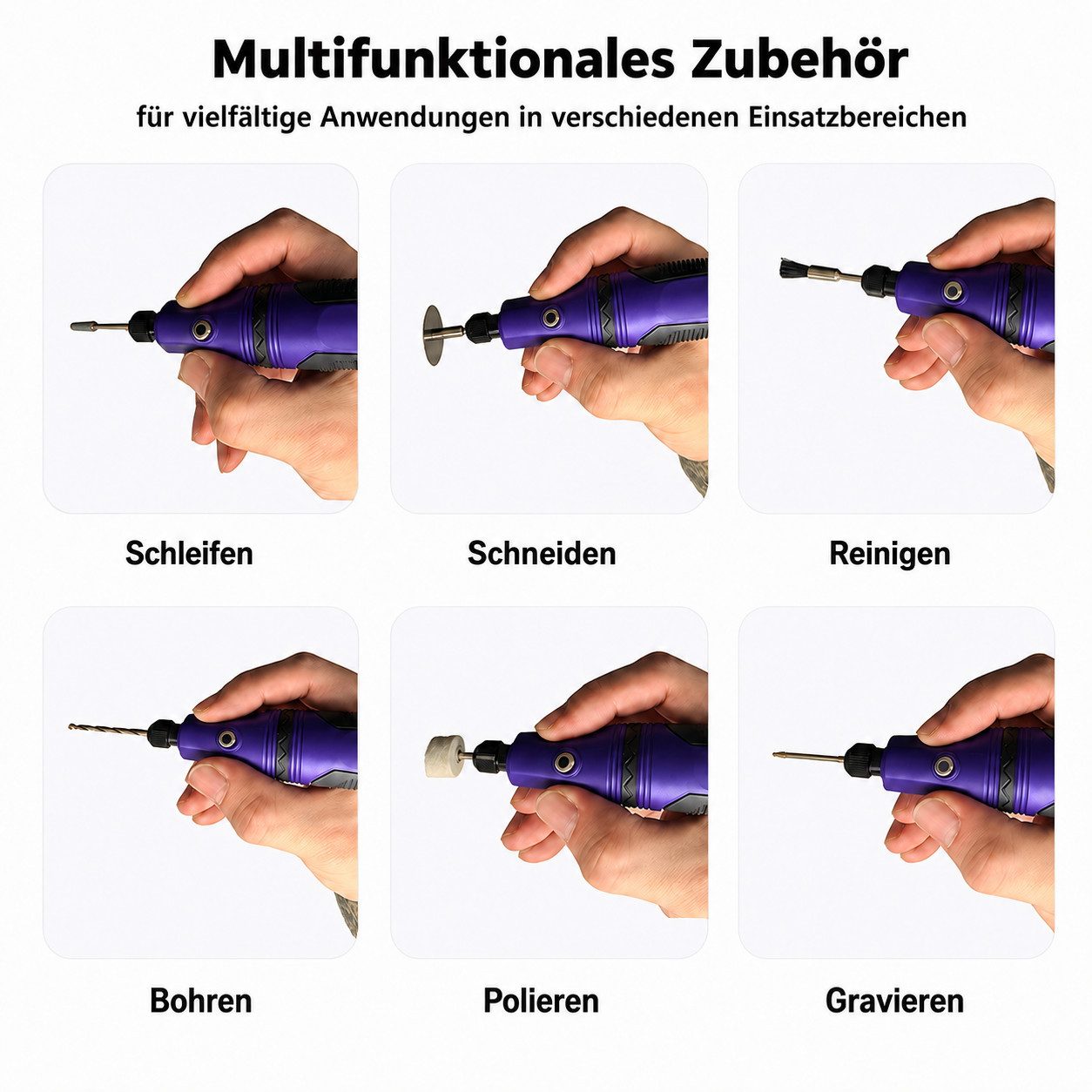 SOFTWEARY Akku-Multifunktionswerkzeug 84-tlg., Akku-Multischleifer, Feinbohrschleifer, 3,7 V, 800 mhA, Drehwerkzeug, Sägen, Schneiden, Schleifen, Fräsen, Polier – Bild 3 von 5