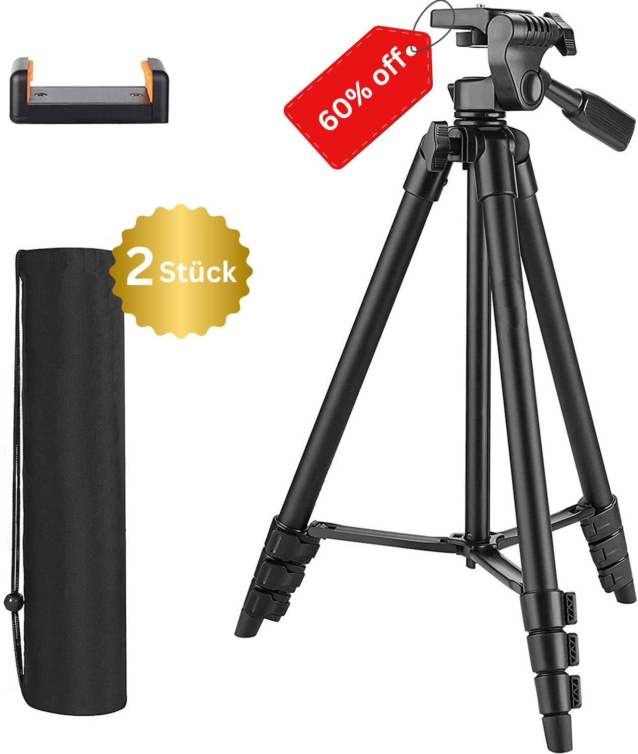 TACKLIFE Kamerastativ 40,5-136cm mit Handyhalter Kamerastativ