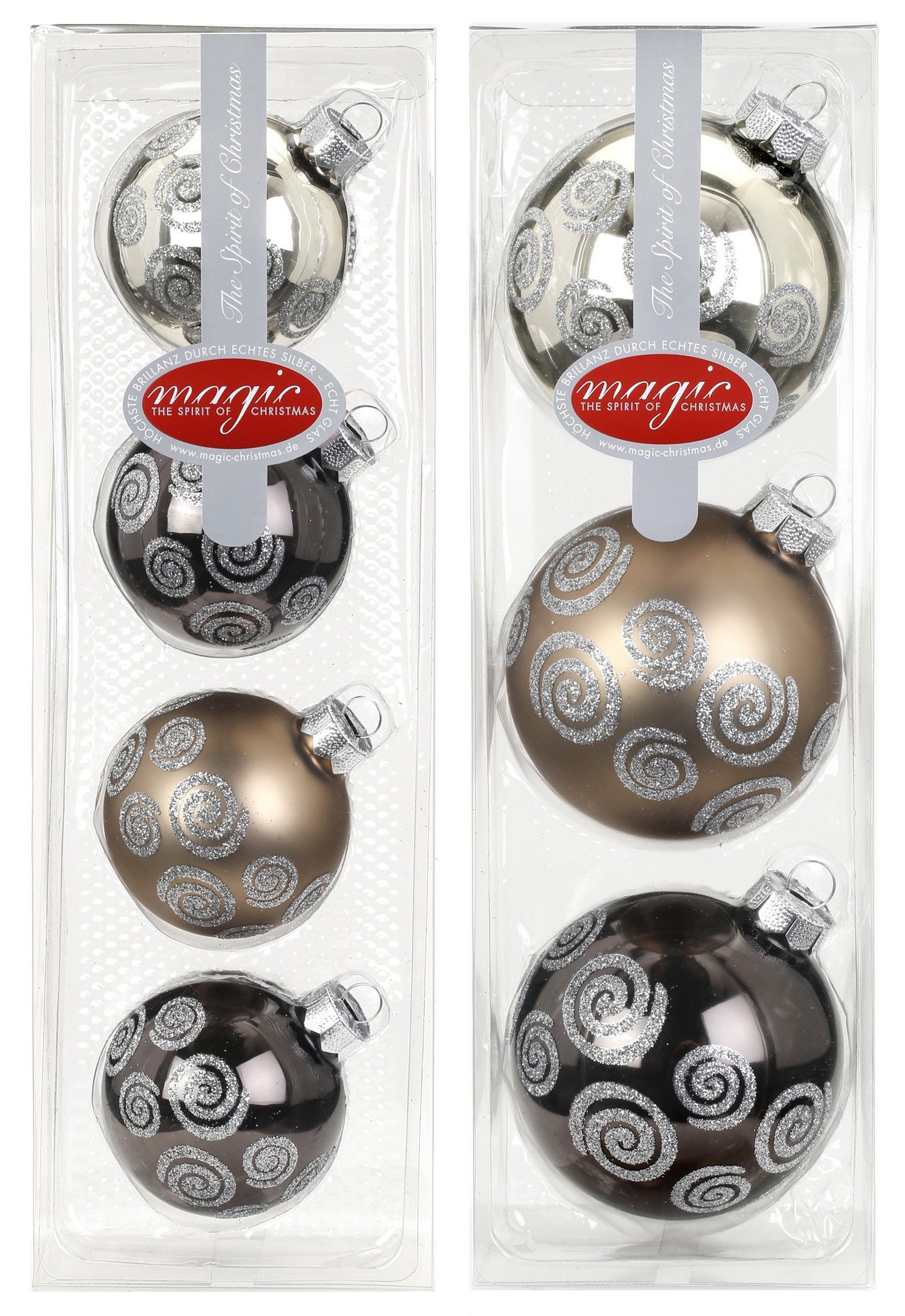 MAGIC by Inge Weihnachtsbaumkugel, Weihnachtskugeln Glas 6-8cm 7 Stück mit Muster - Granit / Braun