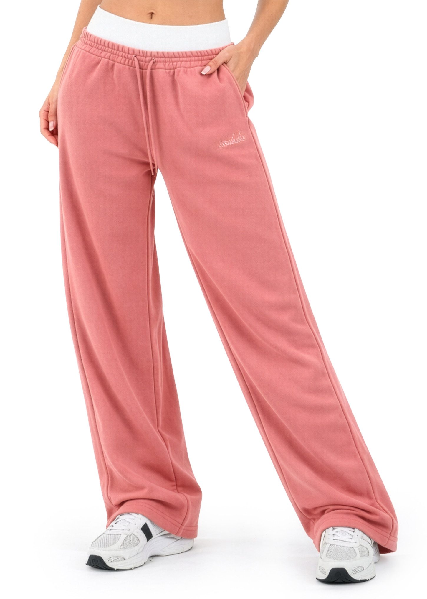 Smilodox Jogginghose Yelin, Trainingshose Damen Oversized Fit Wide-Leg mit Tunnelzug Elastischer Bund, Kordelzug, Weites Bein, Dezentes Logo, Freizeit