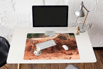 MuchoWow Gaming Mauspad Auto - Rennen - Schlamm - Räder (1-St), Büro für Tastatur und Maus, Mousepad Gaming, 90x60 cm, XXL, Großes