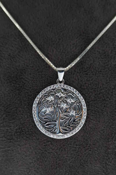 NAHLE Kette mit Anhänger Silberkette Lebensbaum Baum des Lebens Damen Kette (inkl. Schmuckbox), 925 Silber