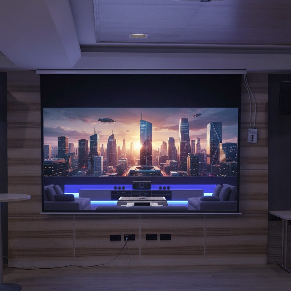 Melko Motorleinwand Beamerleinwand elektrisch 300x169 Heimkino Rolloleinwand Motorleinwand (3-Schicht Gewebetuch) von Melko