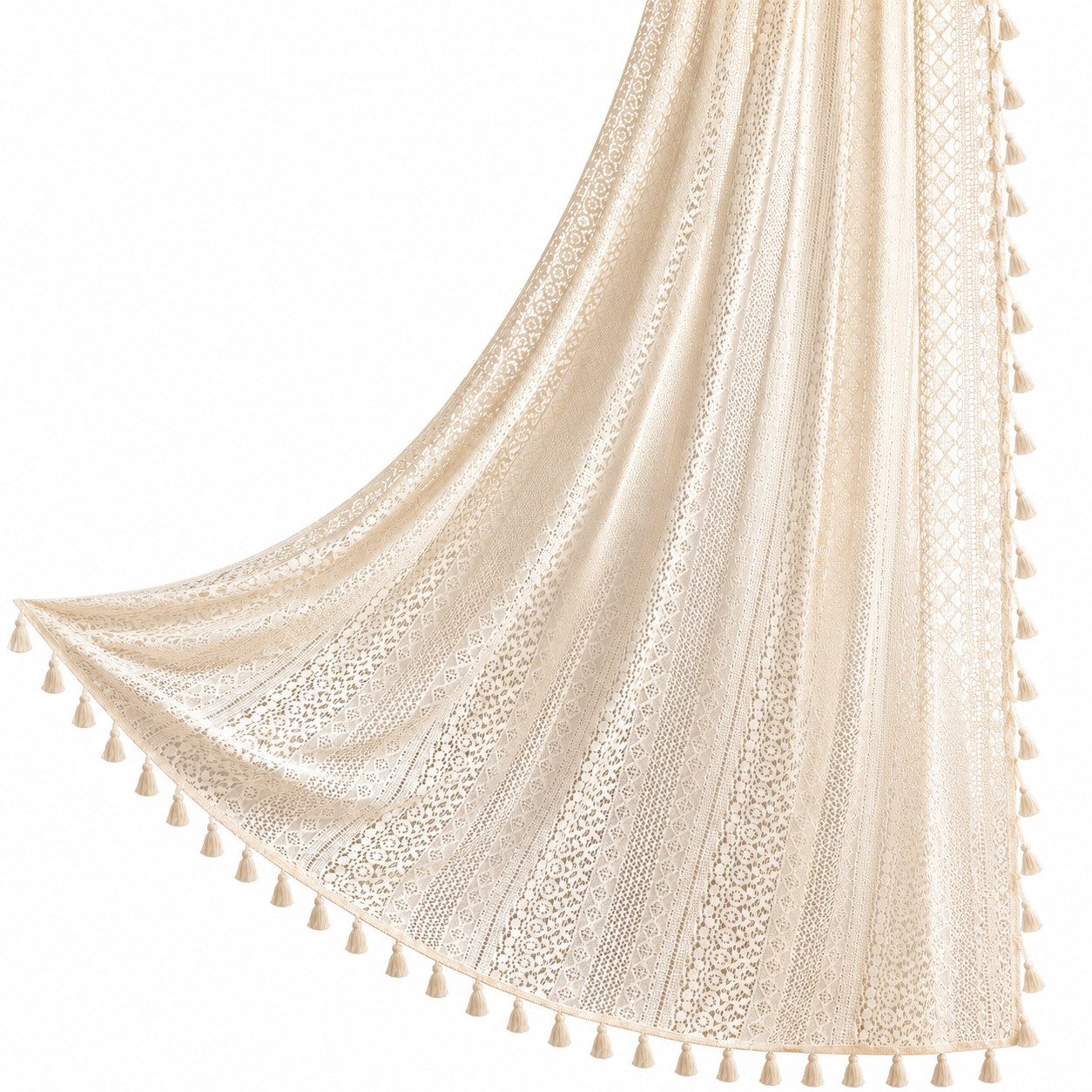VEKROBOT Gardine 2er Set Häkelvorhänge Beige lichtdurchlässig Wohnzimmer Schlafzimmer (2 St), Boho Vorhang für Schlafzimmer Wohnzimmer 150 × 200 cm