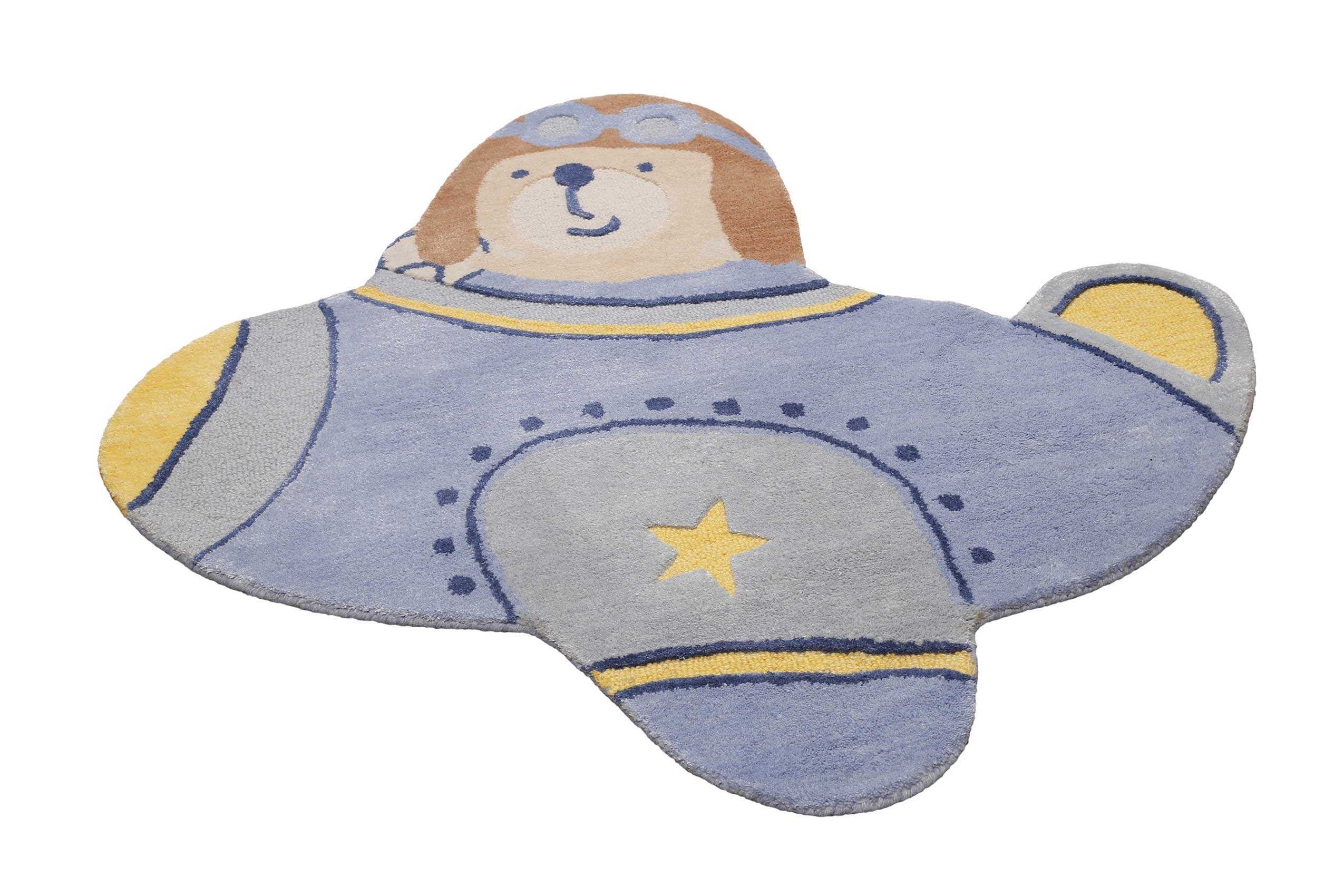 SMART KIDS Kinderteppich Anton, Motivform, Höhe: 1,2 mm, handgefertigt aus Naturfasern, Out Shape-Format Flieger, Kinderzimmer