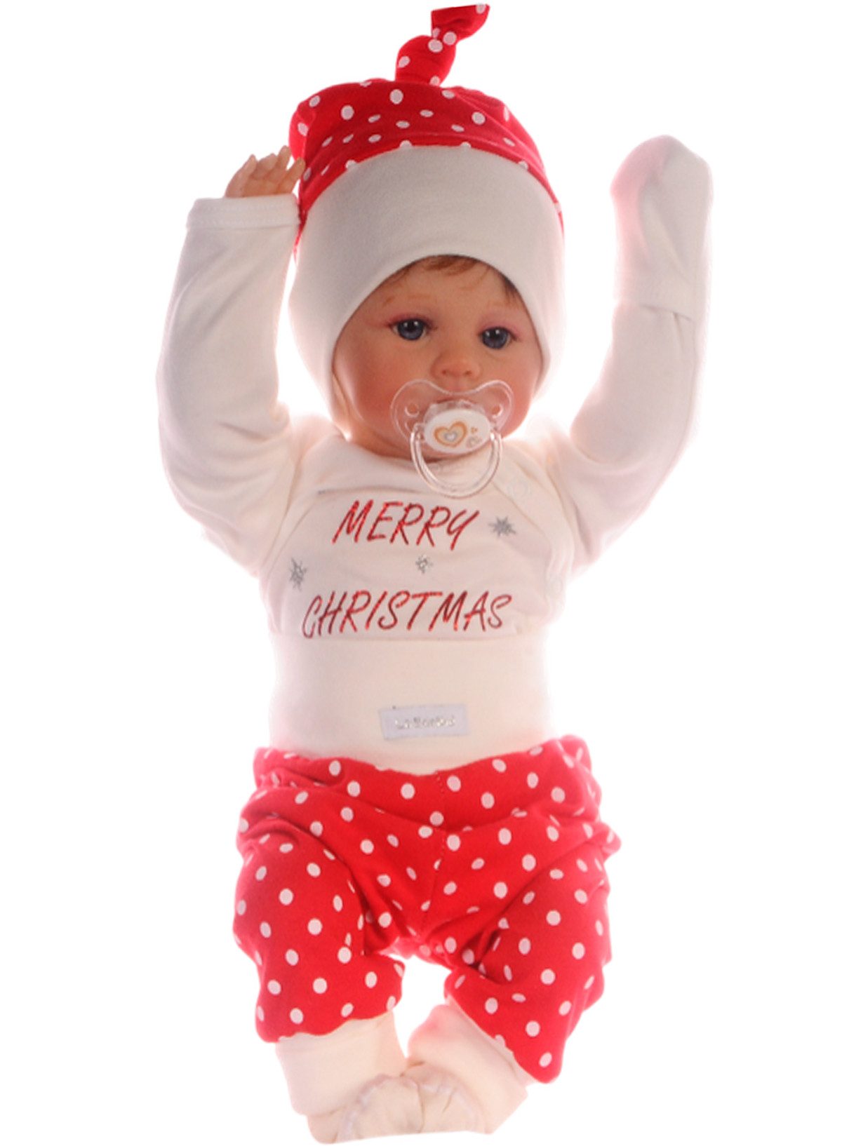La Bortini Body & Hose Wickelbody Schlupfhose Mütze in rot creme weihhnachtliche Garnitur (4-teilig, unisex, Langarmbody, Knotenmütze, Schlupfhose, Strümpfe Set) aus Baumwolle, Erstlingsset, 44 50 56 62 68 74 80 86, festlich
