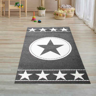Kinderteppich Kinderteppich Spielteppich Kinderzimmer Sterne Grau Creme, Teppich-Traum, rechteckig, Höhe: 9 mm