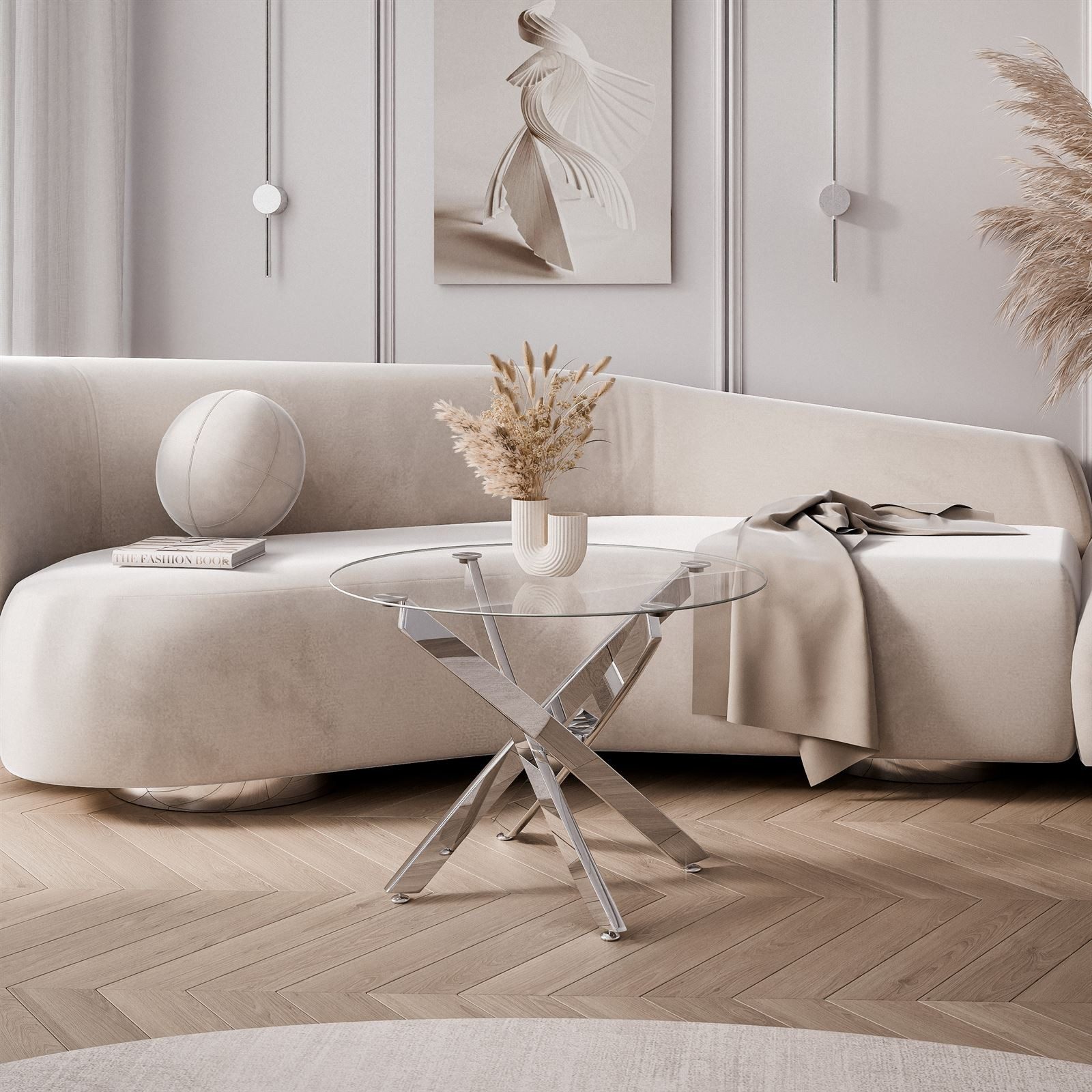 Lookway Couchtisch BEIRA mit Glasplatte (1 Tisch), Durchmesser: ⌀60 cm günstig online kaufen