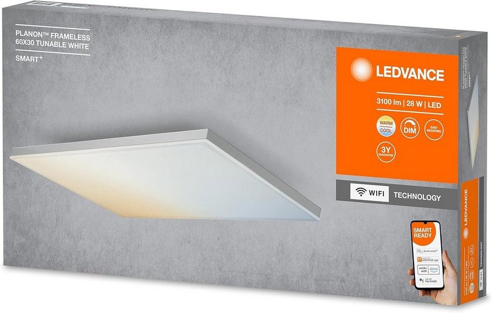 Ledvance LED Deckenleuchte Ledvance Planon Frameless Deckenleuchte 60x 30  Tunable White WiFi SMAR, warmweiss, dimmbar, Dieses Produkt enthaelt eine  Lichtquelle der Energieeffizienzklasse E