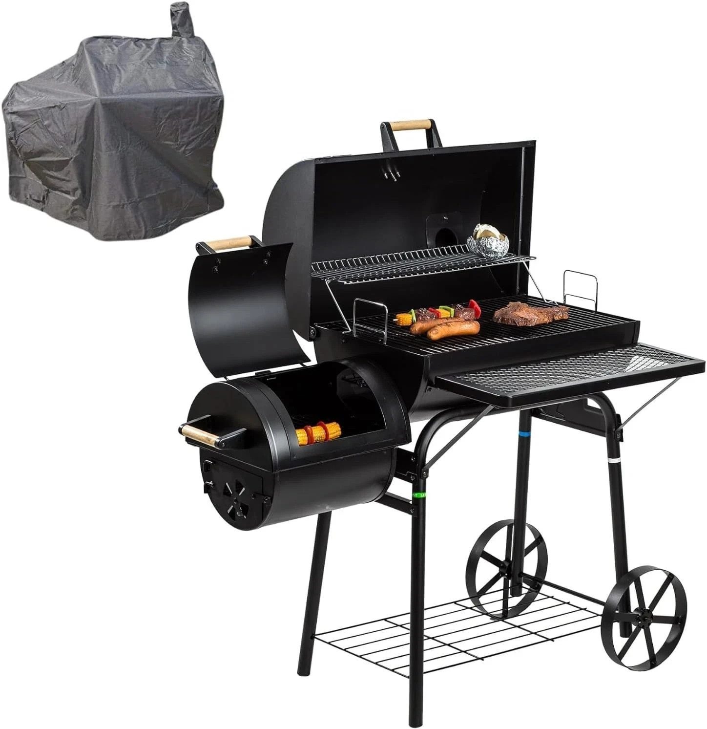 Riyashop Holzkohlegrill Smoker Grill BBQ Holzkohlegrill standgrill- Stahl schwarz Grillwagen