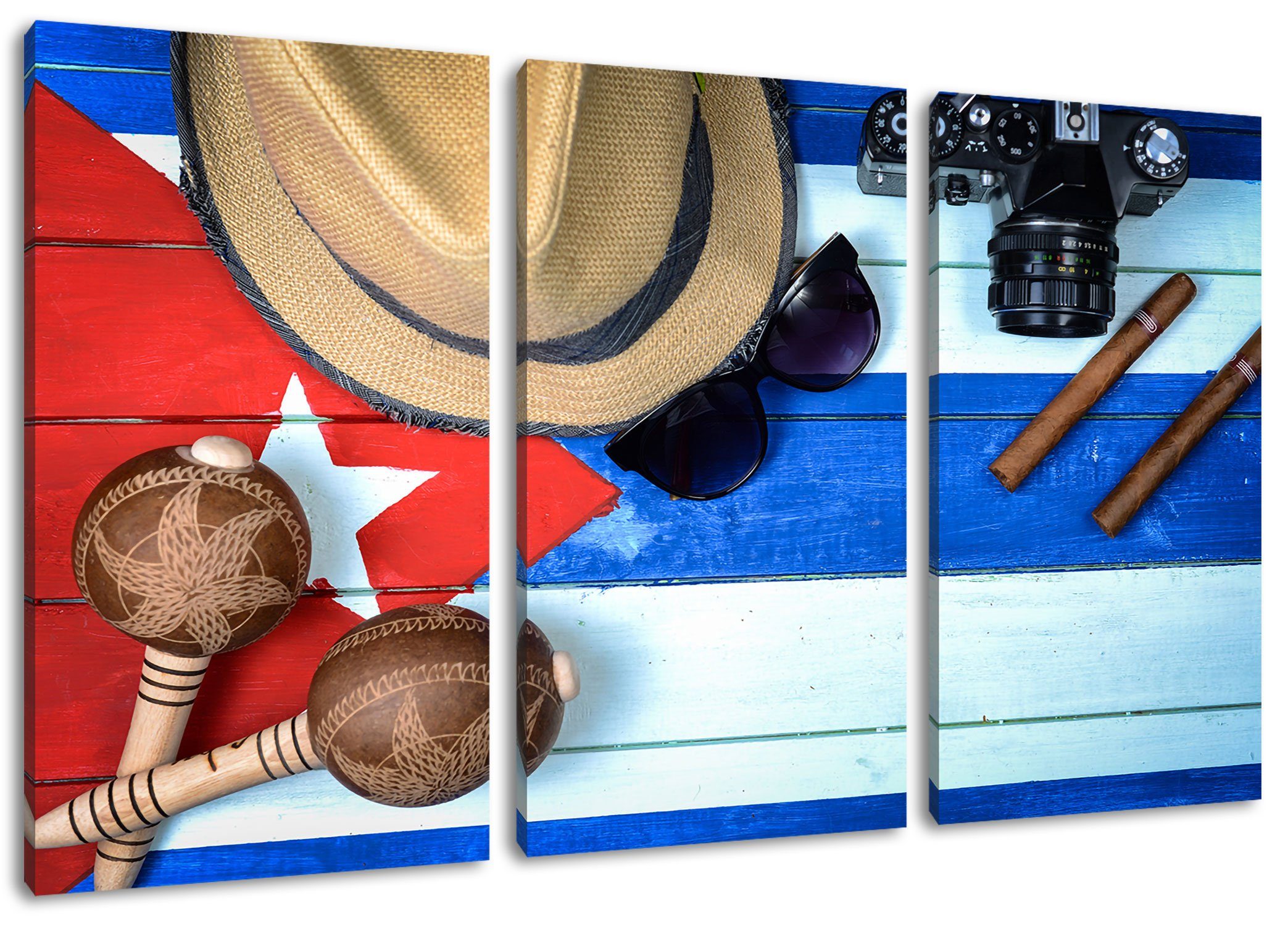 Pixxprint Leinwandbild Kuba Stillleben, Kuba Stillleben 3Teiler (120x80cm) (1 St), Leinwandbild fertig bespannt, inkl. Zackenaufhänger