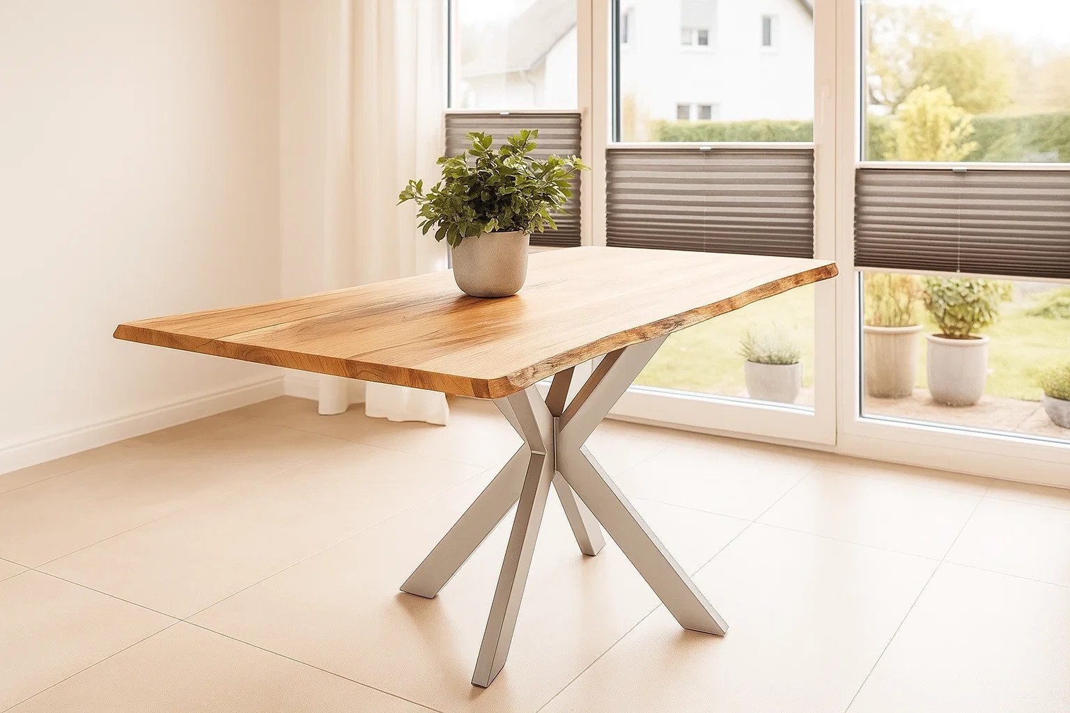 SAM® Baumkantentisch Harbor, Baumkante, Spider-Gestell, Akazienholz, naturfarben, bis 3 Meter