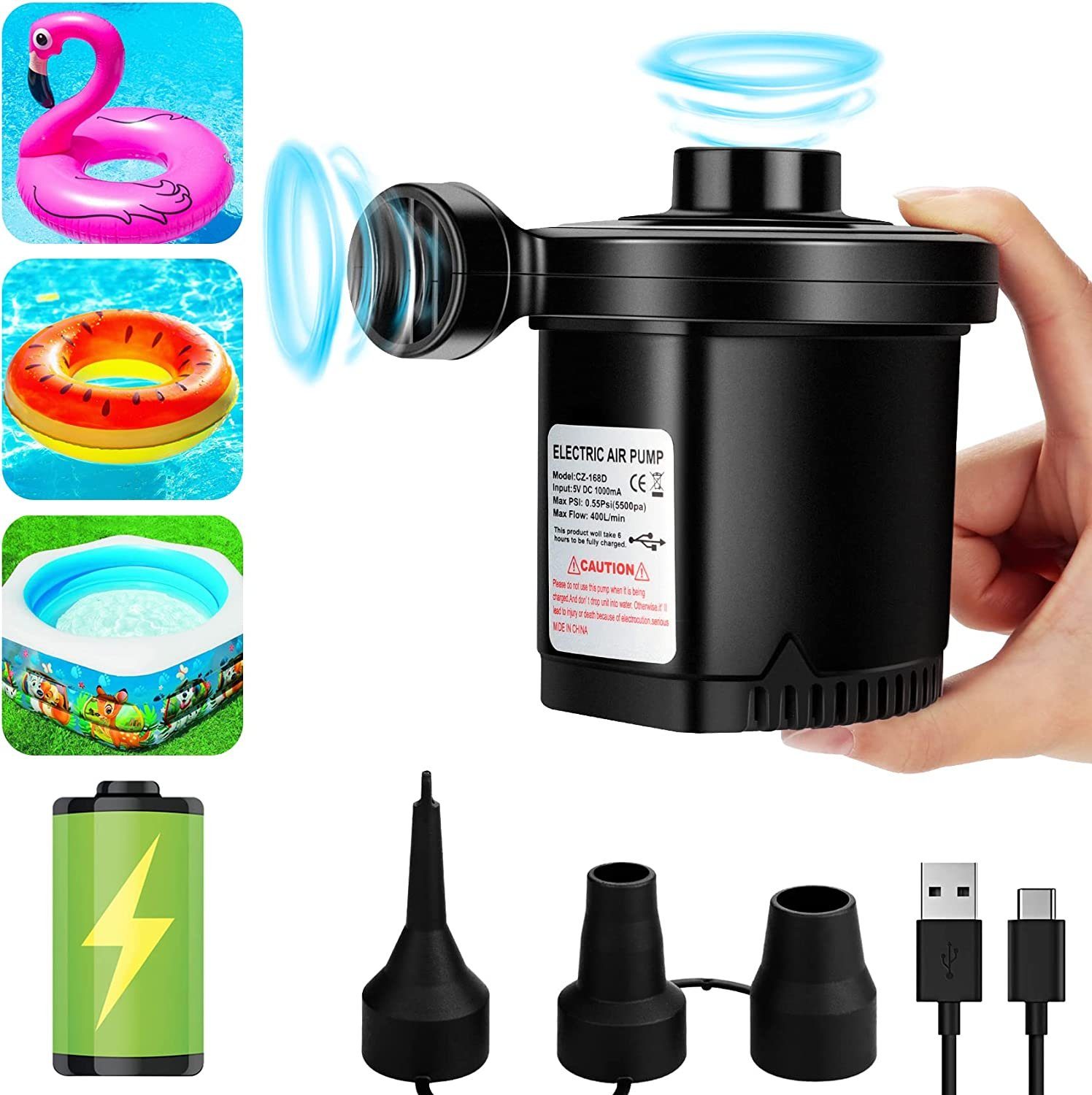 Akku-Luftpumpe Elektrische Luftpumpe Akku Drahtlose 2 in 1 Inflate und Deflate