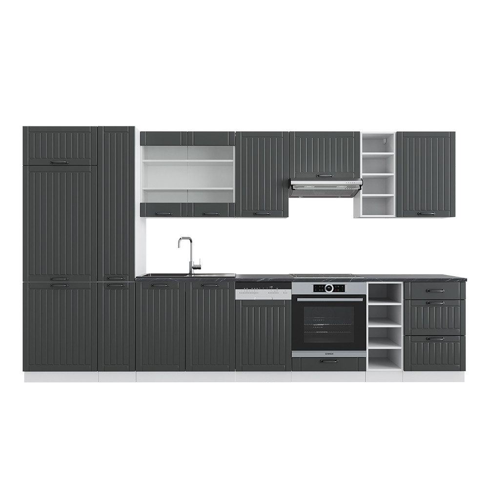 Vicco Küchenzeile Fame-Line Anthrazit Landhaus/Weiß 355 günstig online kaufen