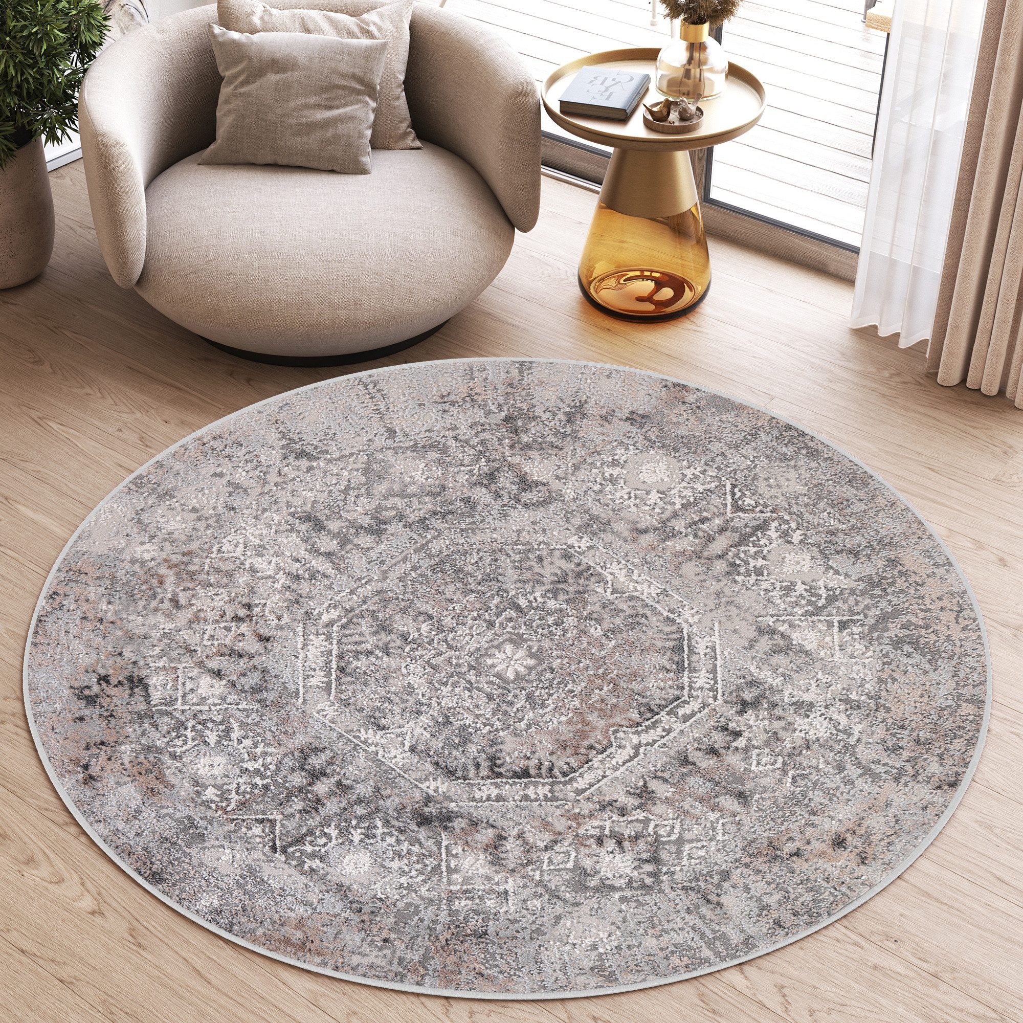 Tapiso Teppich VALLEY, rund, Höhe: 9 mm, Wohnzimmer, Schlafzimmer, Vintage günstig online kaufen