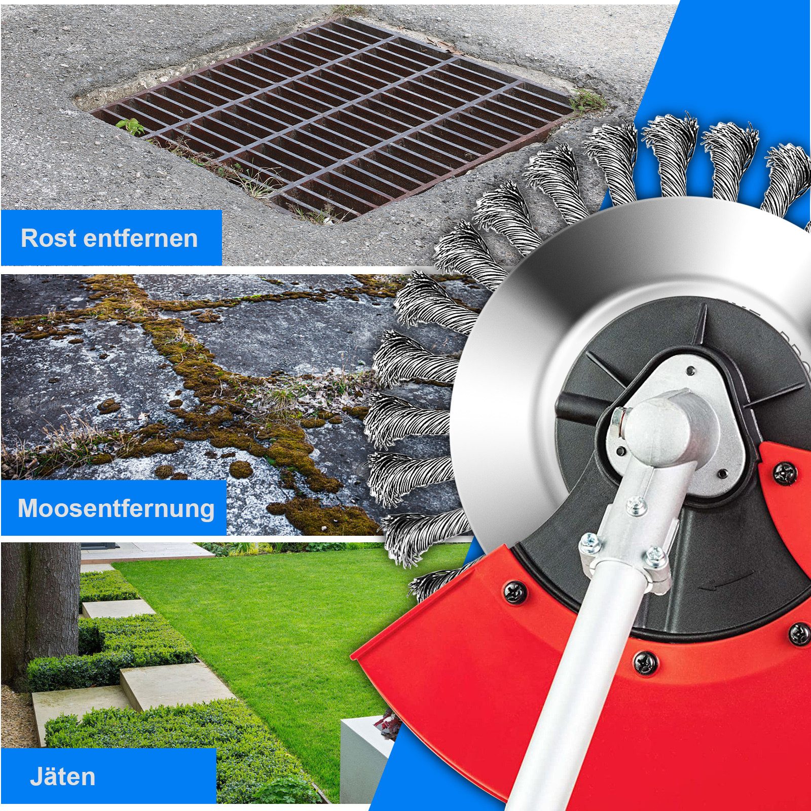 CONENTOOL Rasenmähermesser Unkrautbürste, für Benzin-Freischneider (1er Set, 1pcs), Rundbürste, Durchmesser Stahlbürste 150mm