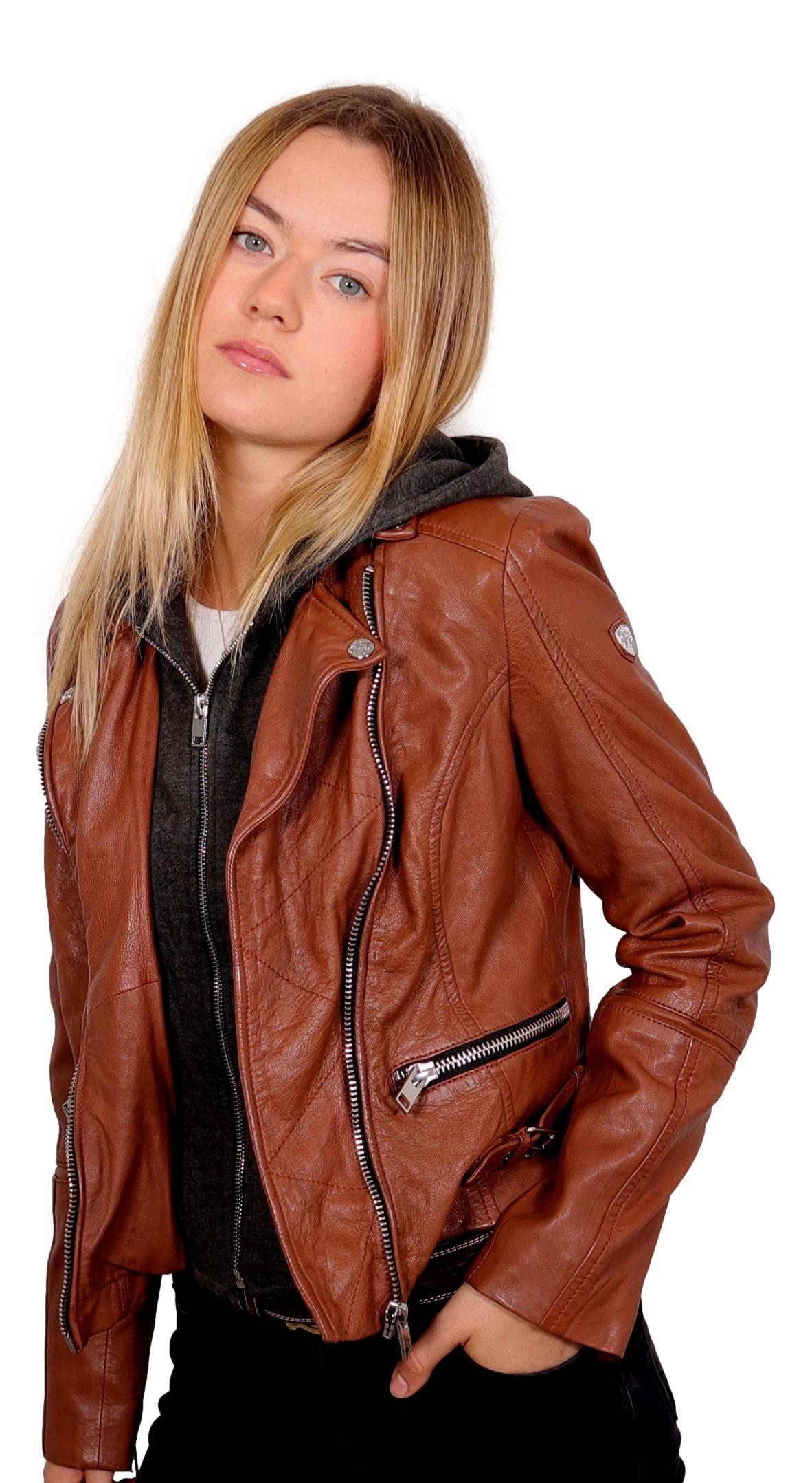 LEGV SF • abnehmbarem Bikerjacke mit • Lederjacke aus Gipsy weicher Kapuzeneinsatz 2-in-1-Look Julja Sweatware