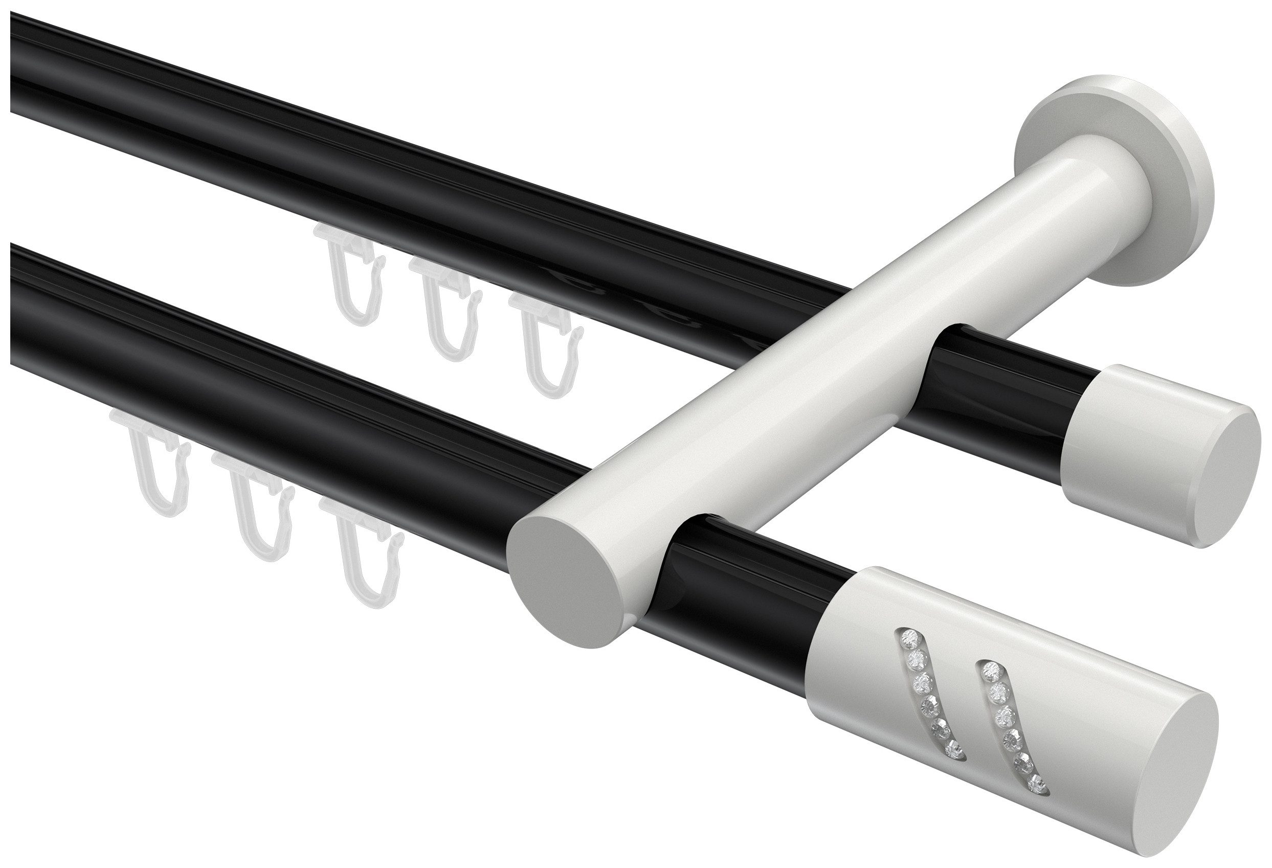 INTERDECO Innenlaufschiene Platon Zoena, Ø 20 mm, 2-läufig, Fixmaß, kürzbar, Wandmontage, Aluminium, Schwarz / Weiß / Bicolor