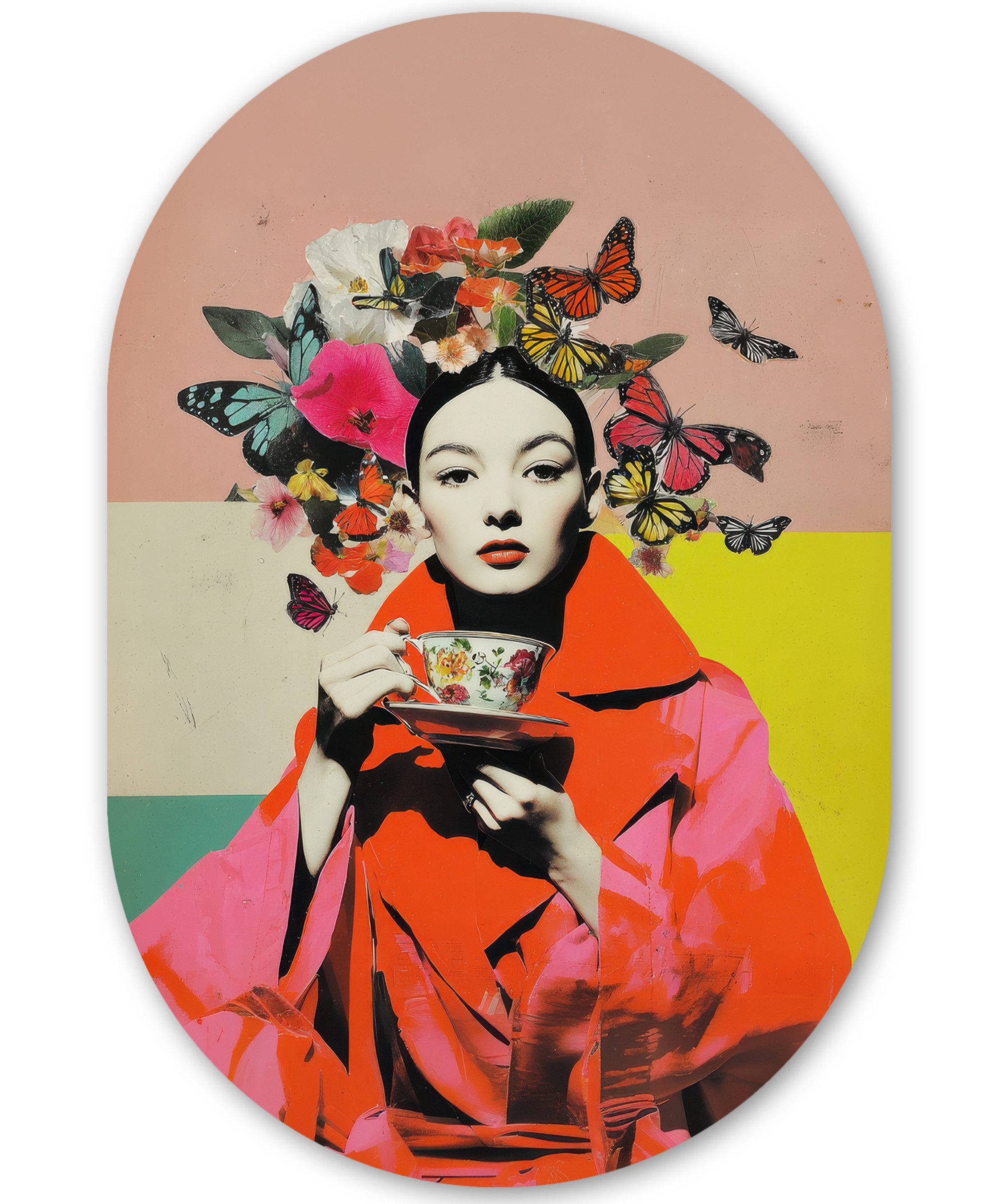 Retro - Frau - Tasse - Schmetterlinge