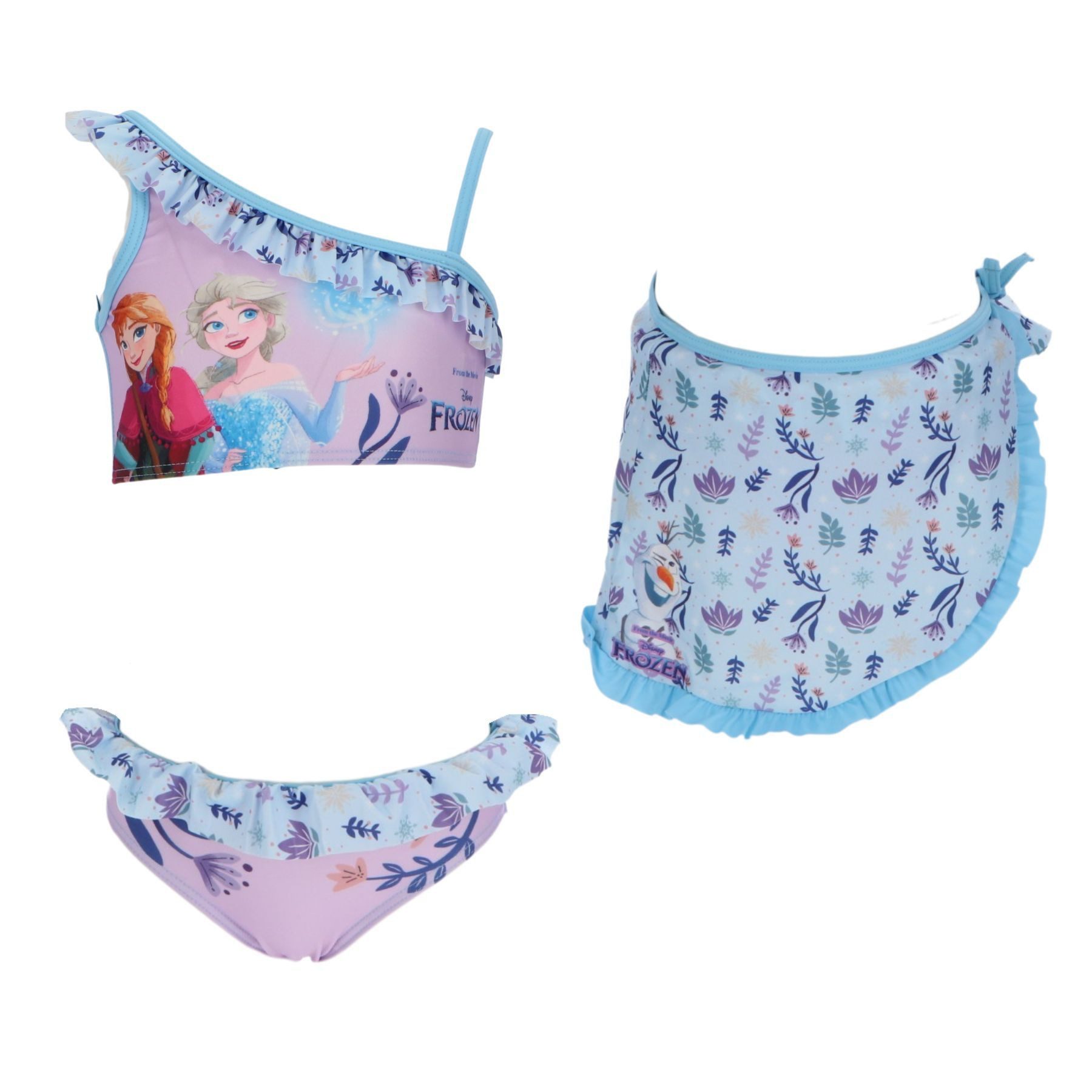 Disney Frozen Badeslip Kinder Bikini mit Sarong Badebekleidung & Strandoutfit Sommer