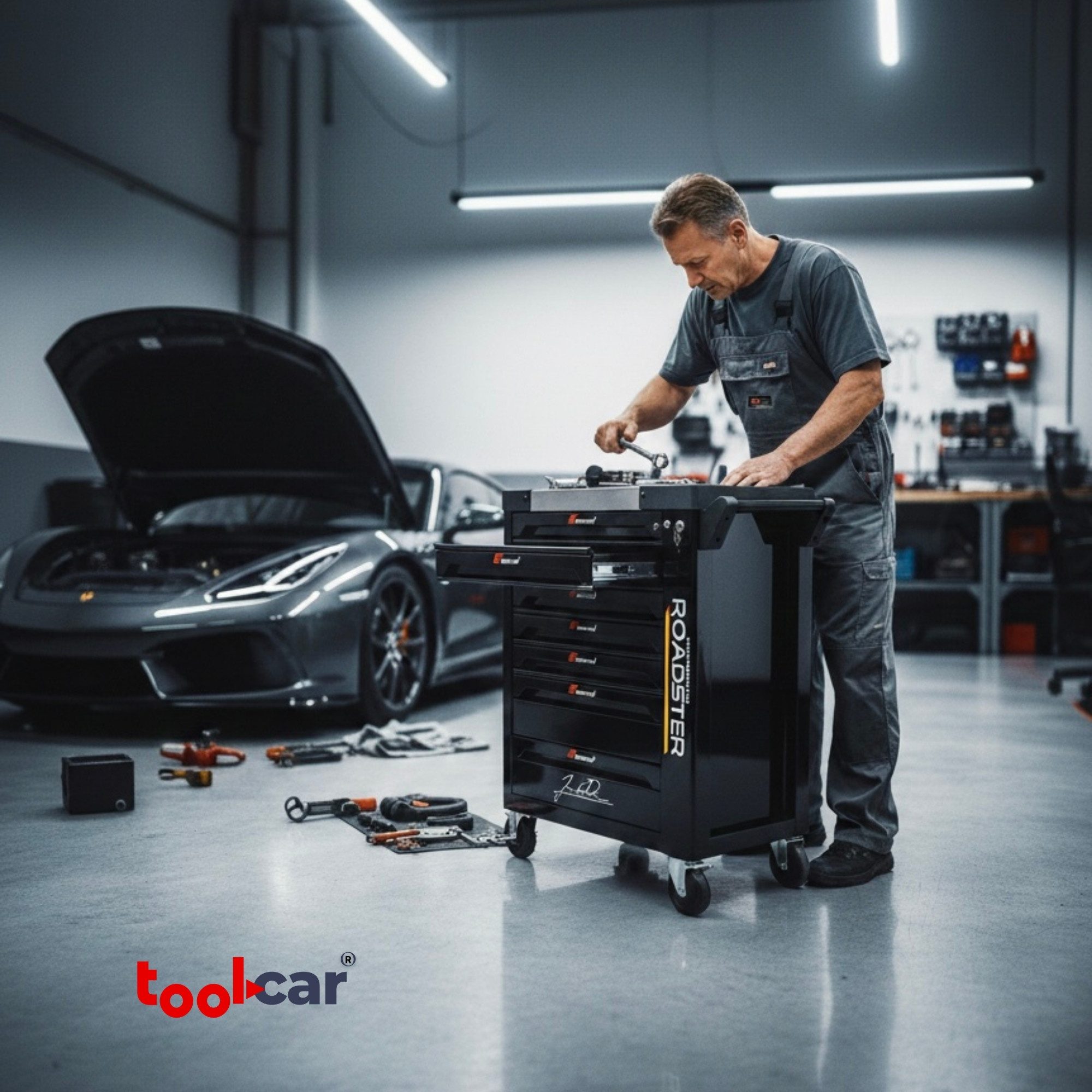 Toolcar Werkstattwagen Roadster ToolCar Werkstattwagen Werkzeugwagen, 7 volle Schubladen, XXL