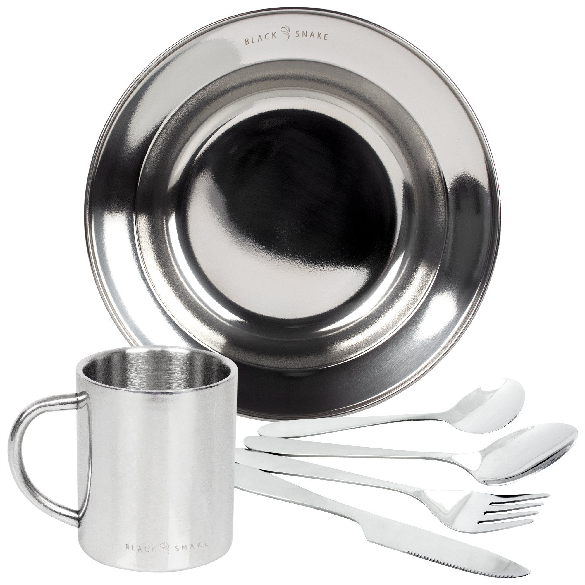 Geschirr-Set tiefer Camping Teller mit Besteck und Tasse