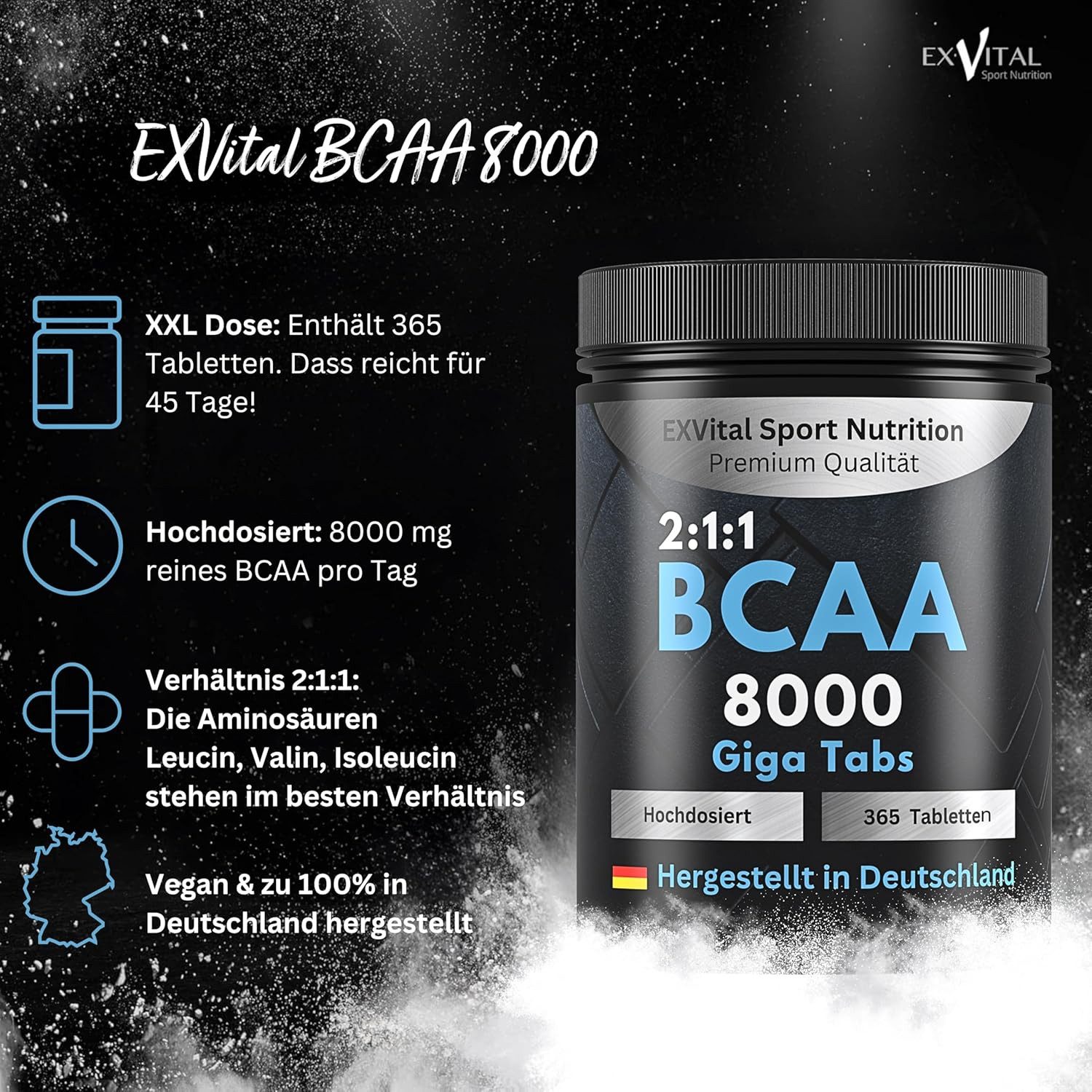 BCAA 8000 Giga Tabs, 365 Tabletten Amino Komplex Tabletten, 365 St., 401.5 g