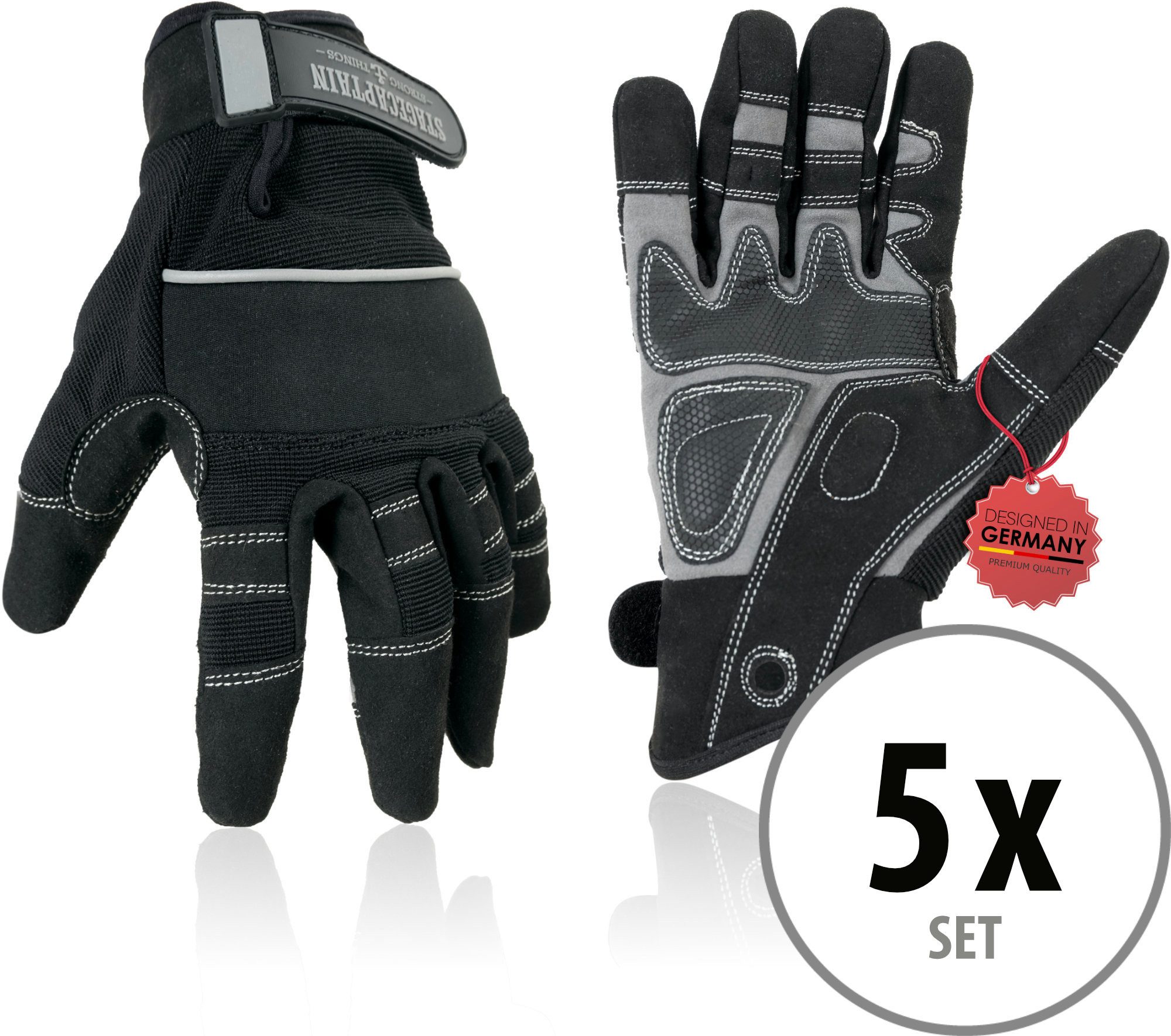 Stagecaptain Arbeitshandschuh-Set Rigger Handschuhe - Größe XL (5-St) Innenfläche aus Kunstleder