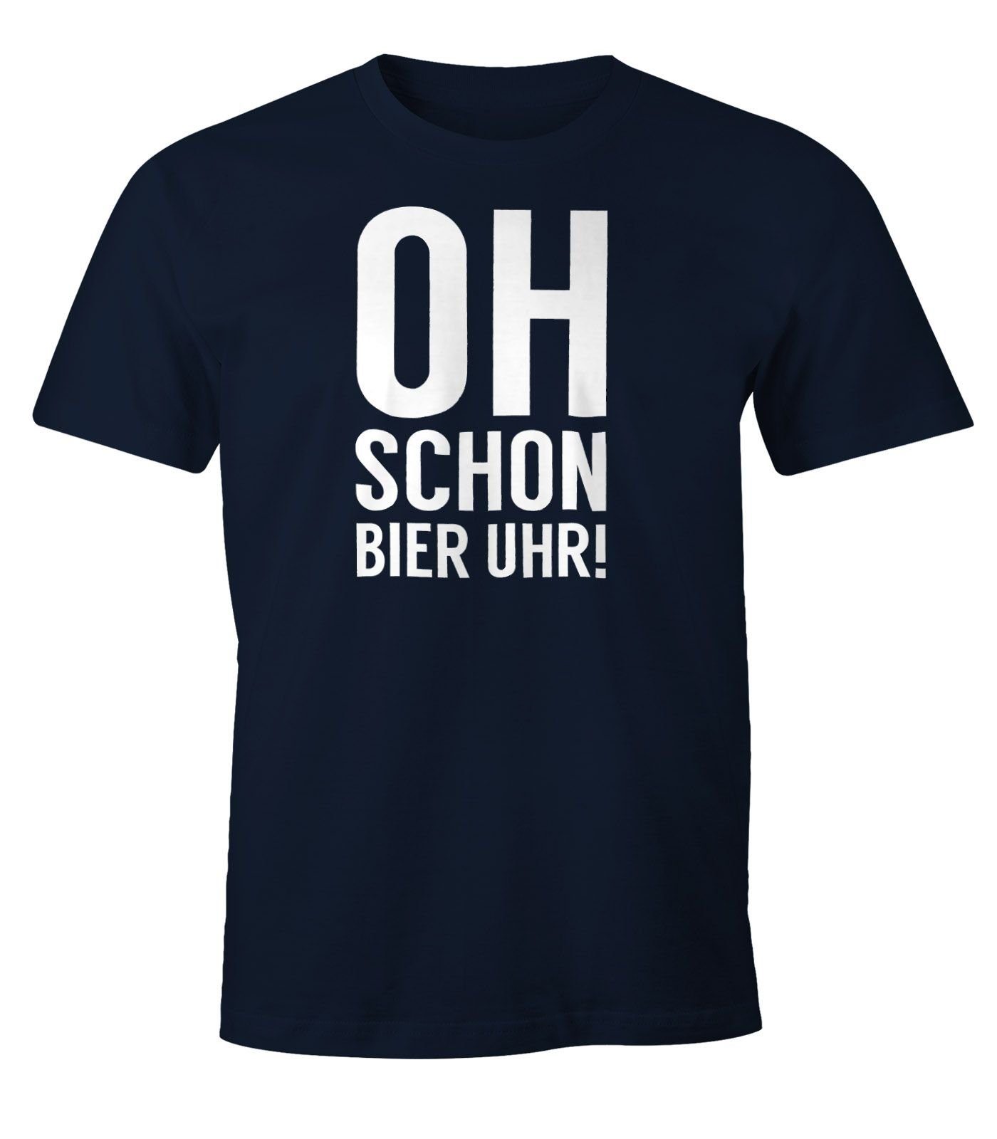 MoonWorks Print-Shirt Herren Party T-Shirt Oh schon Bier Uhr Fun-Shirt Moonworks® mit Print navy