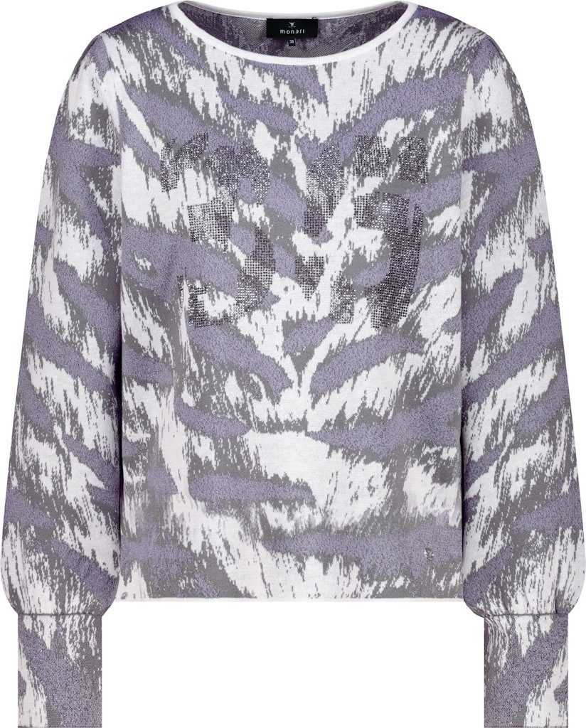 Monari Rundhalspullover Mit modernem Tigermuster und glitzerndem Lurex