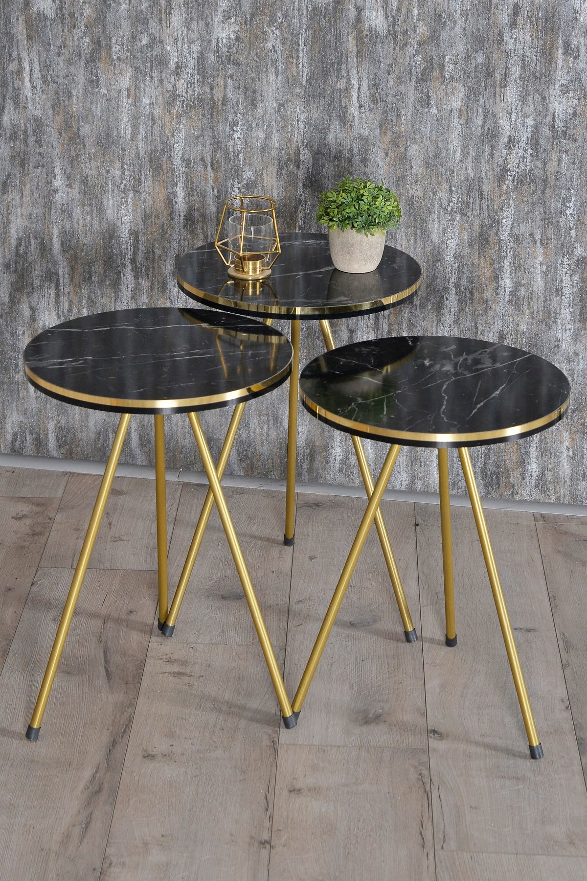 en.casa Couchtisch, Marmoroptik mit Metallbeinen, Kantenband schwarz-gold 89322131