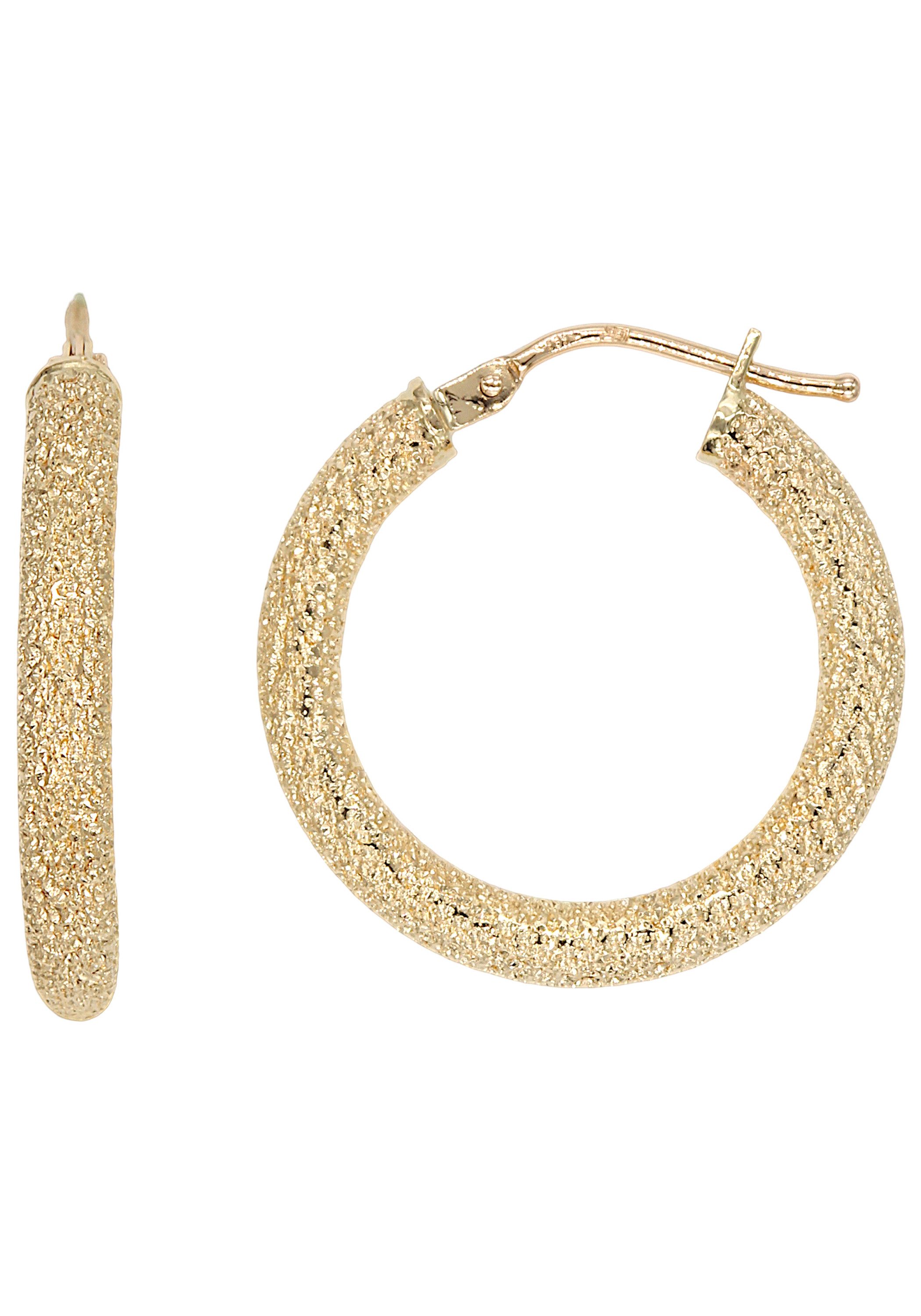 JOBO Paar Creolen rund Ohrringe mit Struktur 21 mm, 14 Karat 585 Gold