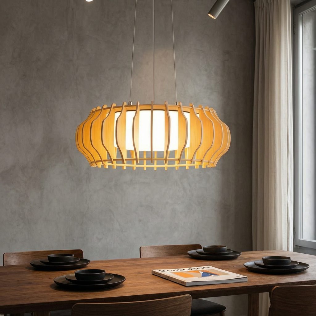 BlingBin Pendelleuchte Hängelampe 22W Hängeleuchte aus Holzoptik 3000K Esstischlampe, 2200LM, LED fest integriert, Warmweiß, Hängend Lampe für Wohnzimmer, Esstisch, Küche, Esszimmer, Kochinsel