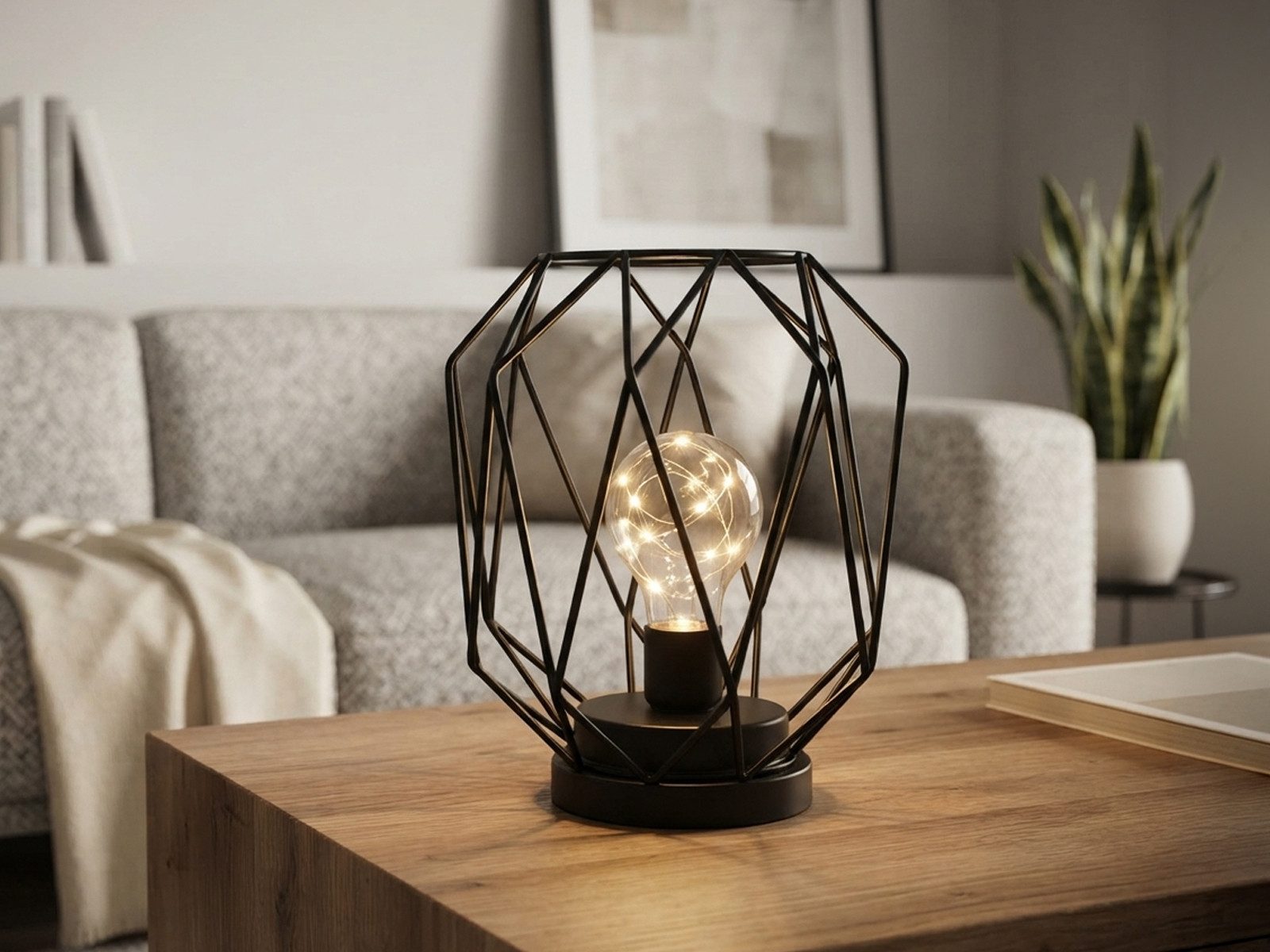 meineWunschleuchte LED Dekolicht kabellos mit Batterie-Betrieb, Höhe 21cm, LED fest integriert, warmweiß, kleine Industrial Tischlampe ohne Kabel für Fensterban – Bild 2 von 5