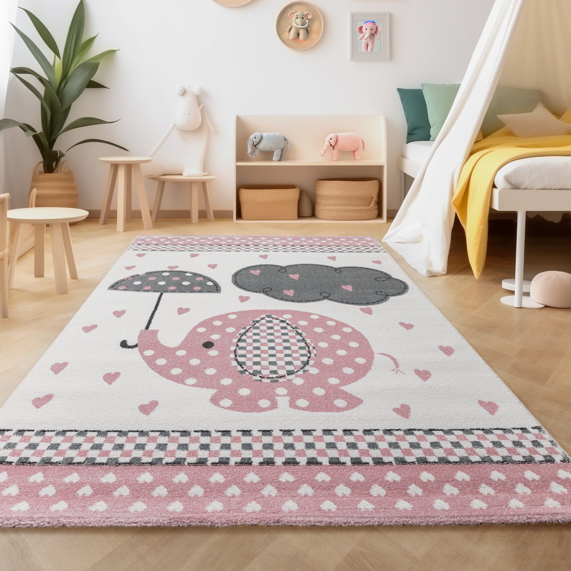 Teppich Elefant-Design, SIMPEX24, Läufer, Höhe: 11 mm, Kinderteppich Elefant-Design Baby Teppich Kinderzimmer Pflegeleicht