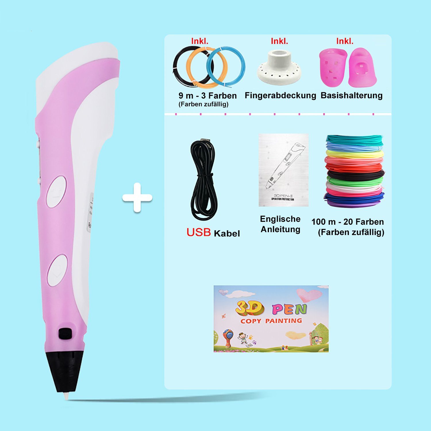 TPFNet 3D-Drucker-Stift DIY-Geschenk für Kinder 3D Stift für Kinder & Erwachsene mit USB Kabel, PLA Filamentstift mit LCD-Bildschirm - 3D Drucker Stift Farbe: Rosa