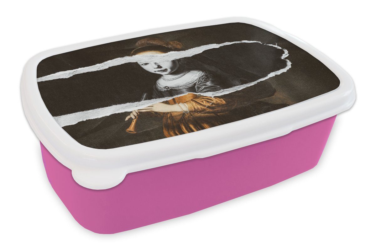 MuchoWow Lunchbox Elizabeth-Spiegel - Schwarz - Weiß, Kunststoff, (2-tlg), Brotbox für Erwachsene, Brotdose Kinder, Snackbox, Mädchen, Kunststoff rosa
