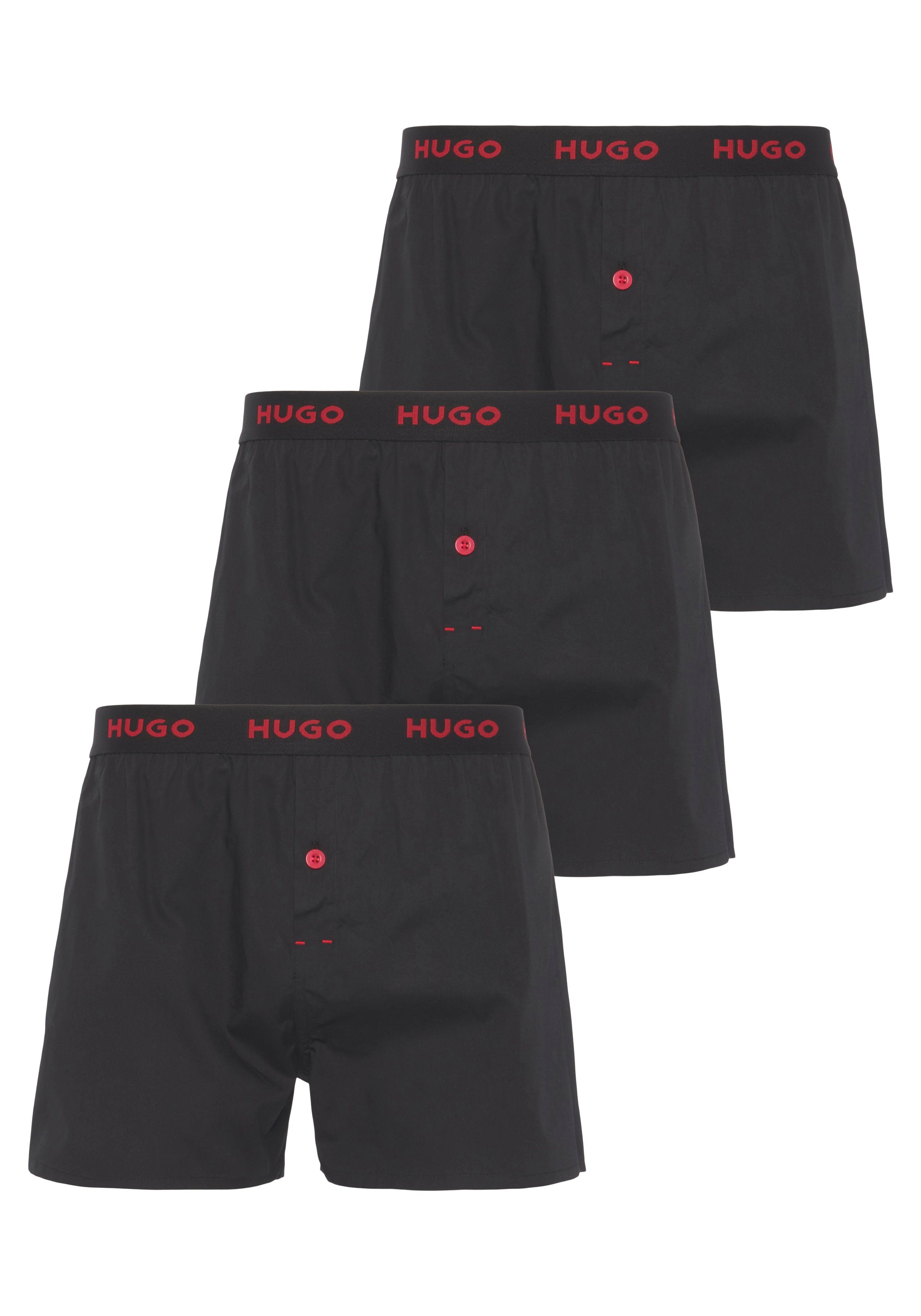 HUGO Boxershorts WOVEN BOXER TRIPLET (Packung, 3-St., 3er) mit Knöpfen am Eingriff Black_002