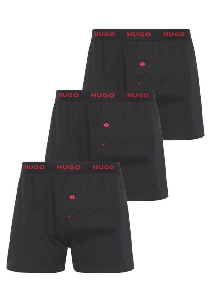 HUGO Boxershorts WOVEN BOXER TRIPLET (Packung, 3-St., 3er) mit Knöpfen am  Eingriff, Körpernahe Passform mit normaler Leibhöhe