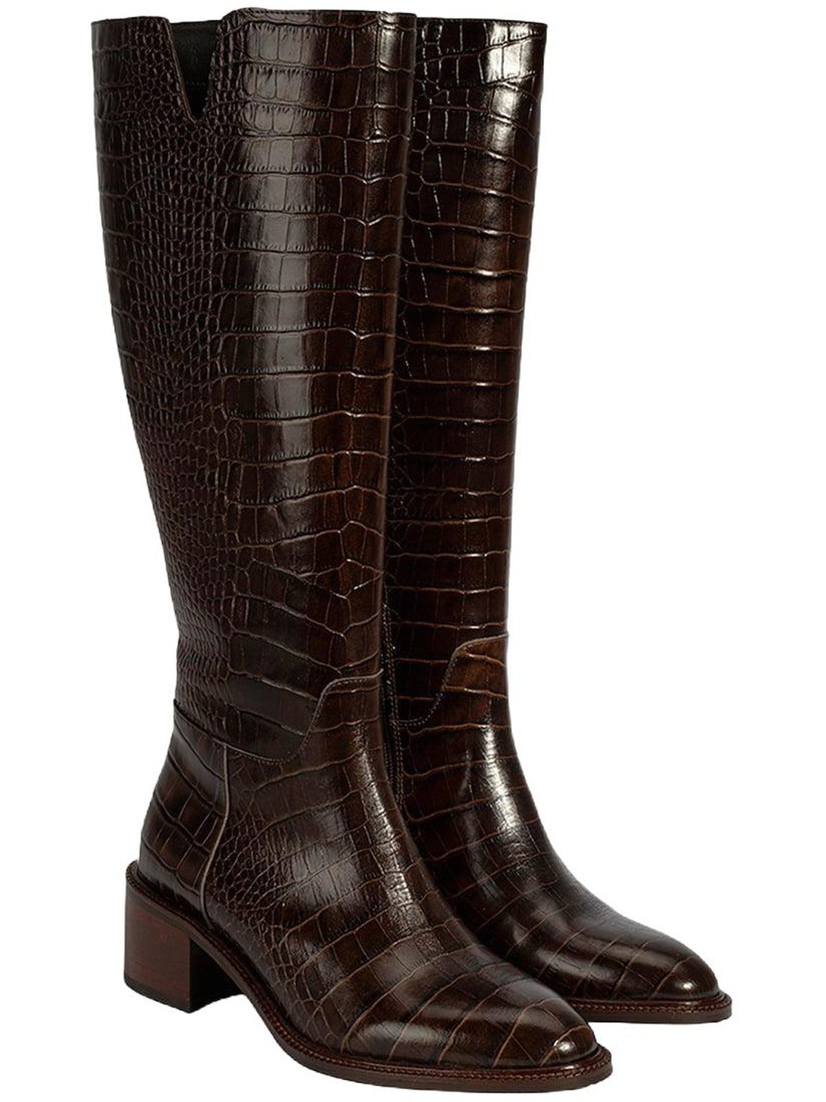Damen-Overknee-Stiefel – Obermaterial aus Leder, Futter mit Tiermuste Stiefel