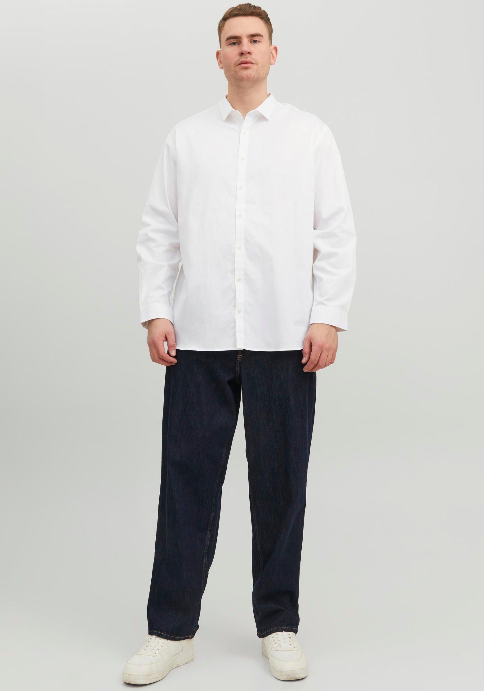 Jack & Jones PlusSize SHIRT JPRBLACARDIFF white Langarmhemd