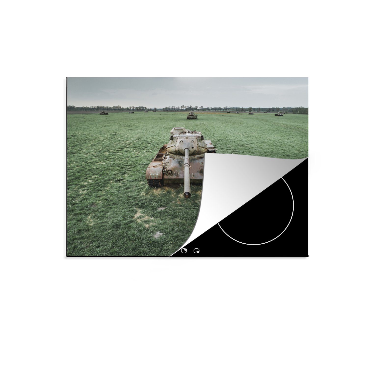 (1 tlg), verlassenen Ceranfeldabdeckung Arbeitsfläche Wiese MuchoWow Tanks, nutzbar, Vinyl, mit cm, Herdblende-/Abdeckplatte 70x52 Mobile