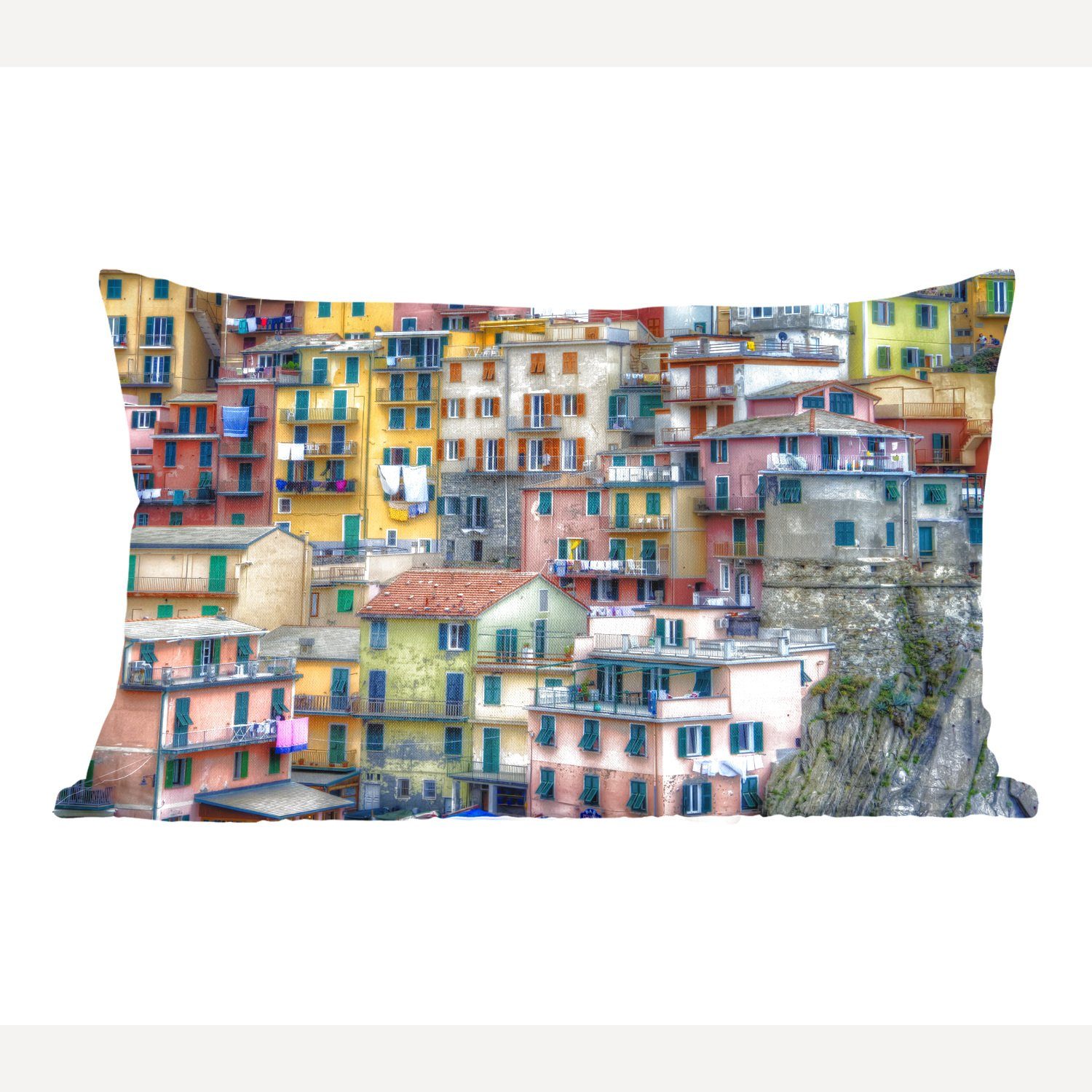MuchoWow Dekokissen Die Farben der Häuser in Cinque Terre, Wohzimmer Dekoration, Zierkissen, Dekokissen mit Füllung, Schlafzimmer