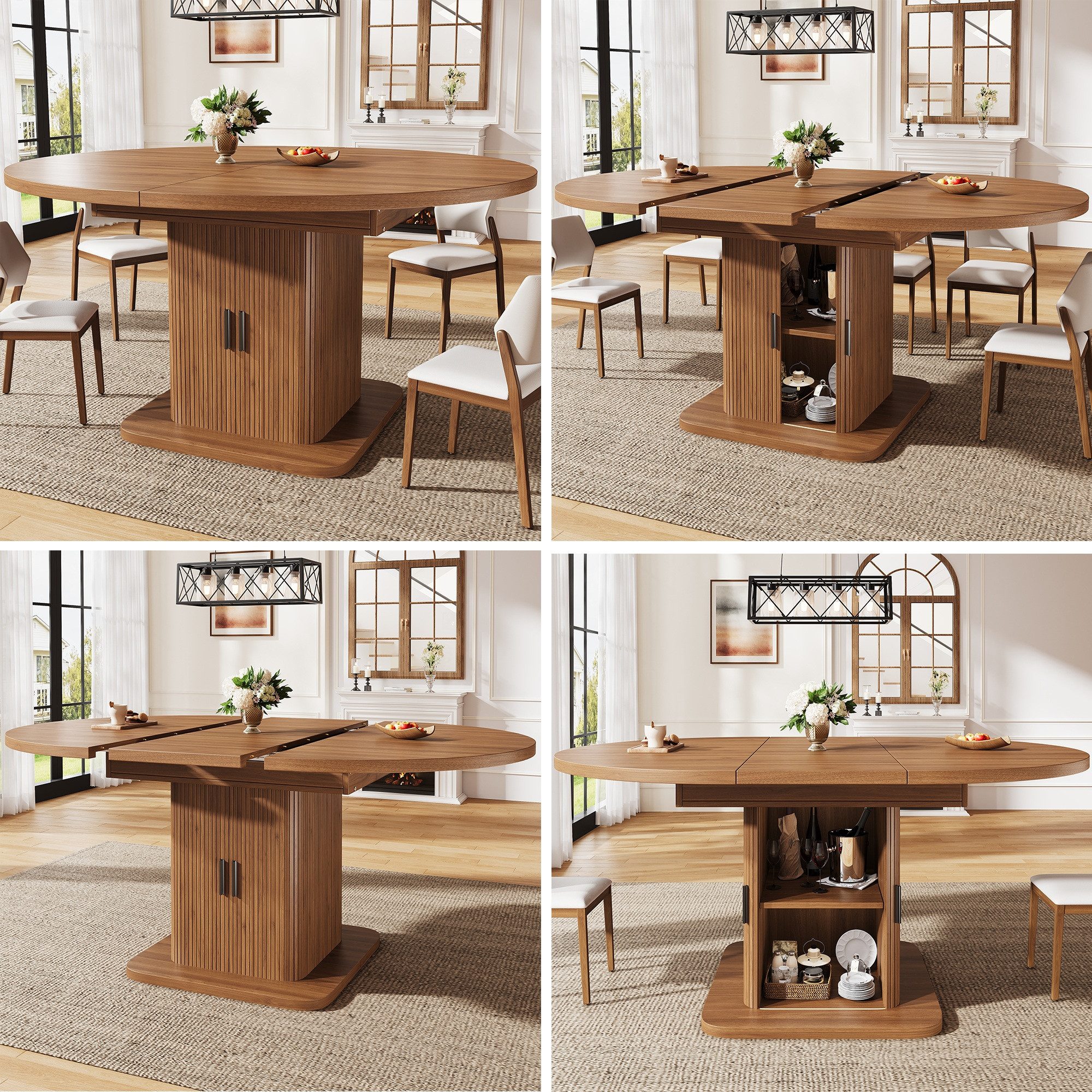 BlingBin Esstisch Multifunktionaler ausziehbarer Esstisch mit Stauraum, Schiebetüren (1er Set, 1-St., 110 / 150 × 110 × 75 cm (L × B × H), & herausnehmbarem Einlegeboden für Küche und Esszimmer